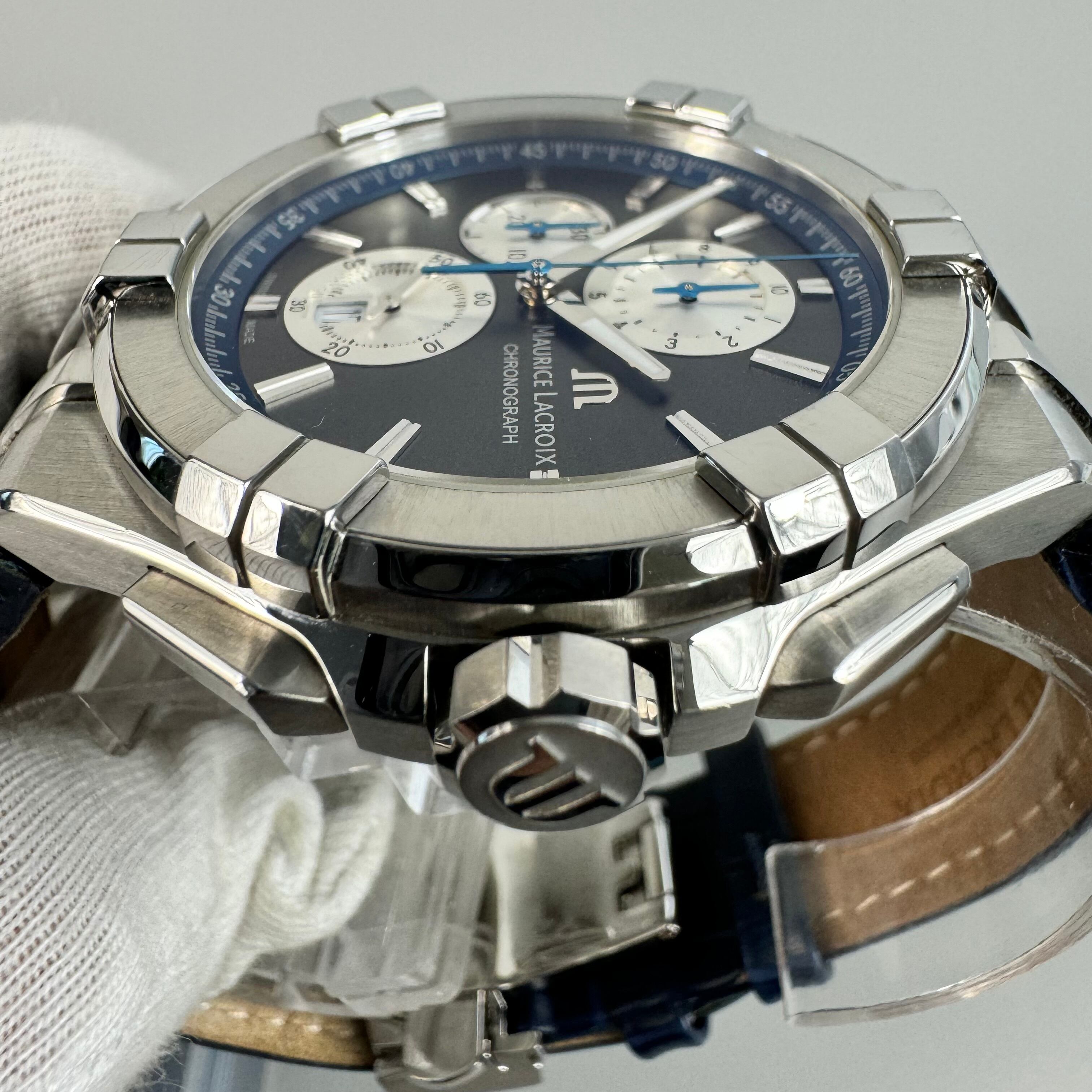 モーリスラクロア MAURICE LACROIX アイコン AI1018 クォーツ クロノグラフ シルバー 革ベルト デイト表示