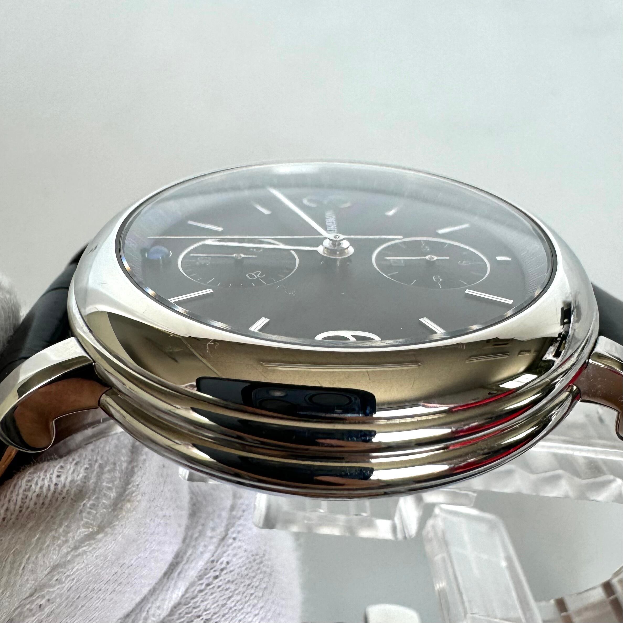 【美品】ブシュロン エピュール WA021302 自動巻 黒 クロノグラフ 裏スケ 革ベルト