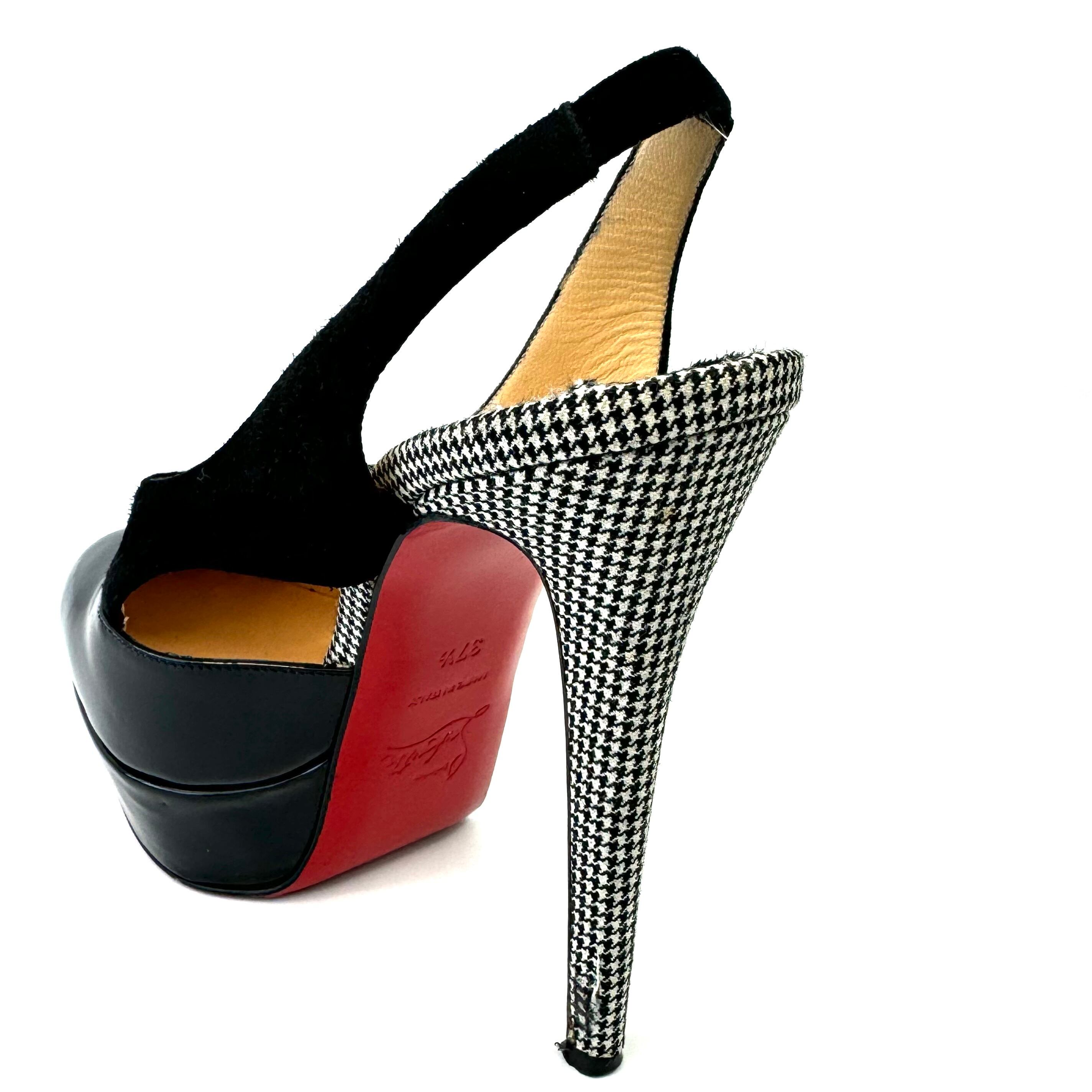 クリスチャンルブタン パンプス パテント スエード 千鳥格子 黒 24.5cm