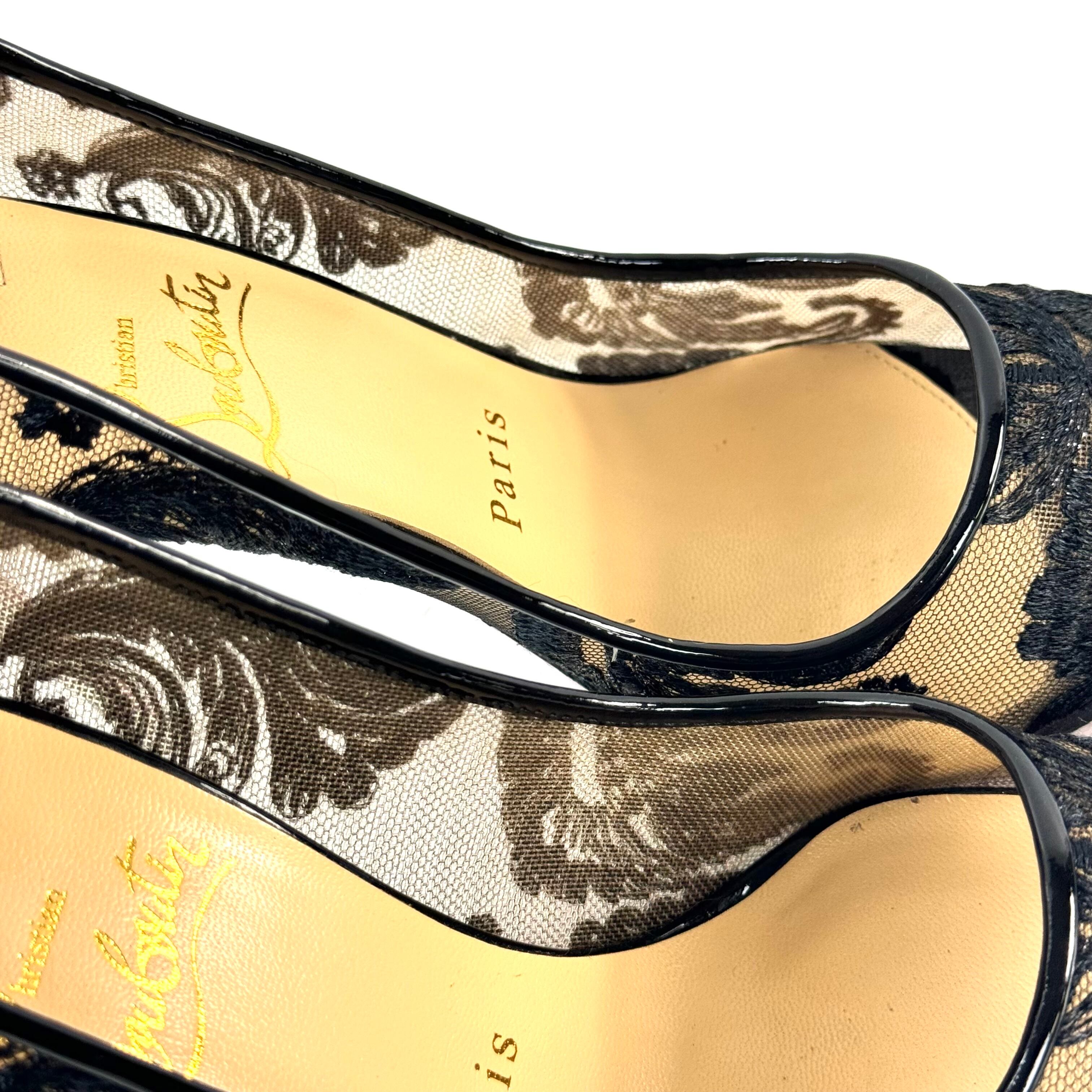 クリスチャンルブタン パンプス レース 100mm ピンヒール 黒 36.5