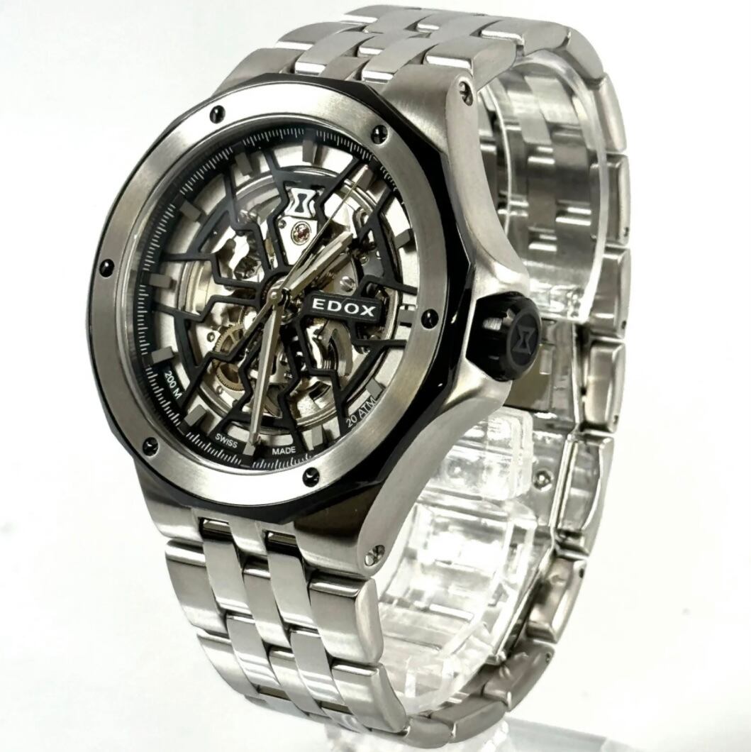 【美品】エドックス EDOX デルフィン オリジナル メカノ 85303-3NM-NBG 自動巻 スケルトン