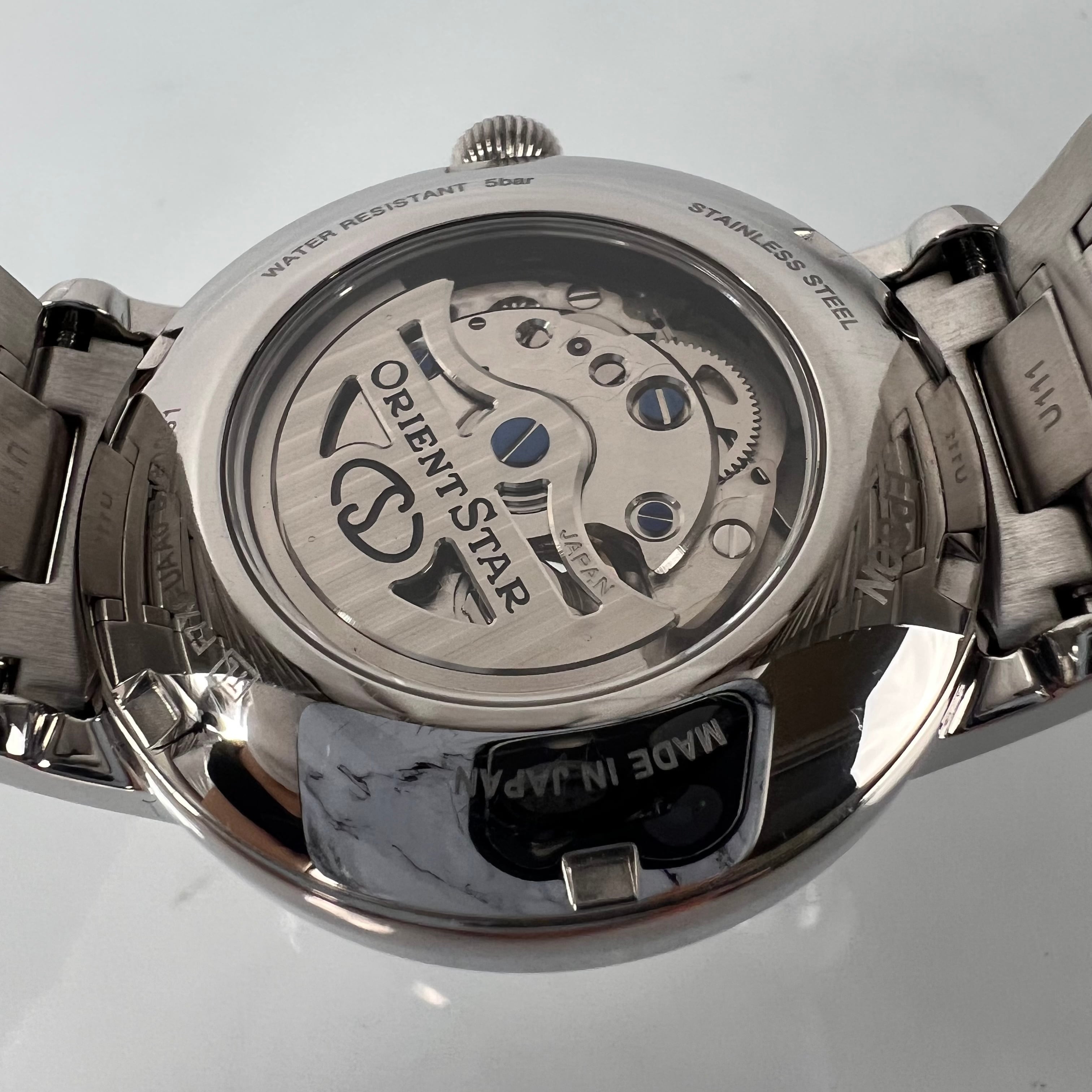 【美品】オリエント オリエントスター RK-AM0005S F7X6-UAA0 自動巻 手巻 セミスケルトン シルバー デイト表示 パワーリザーブ ムーンフェイズ ローマ数字