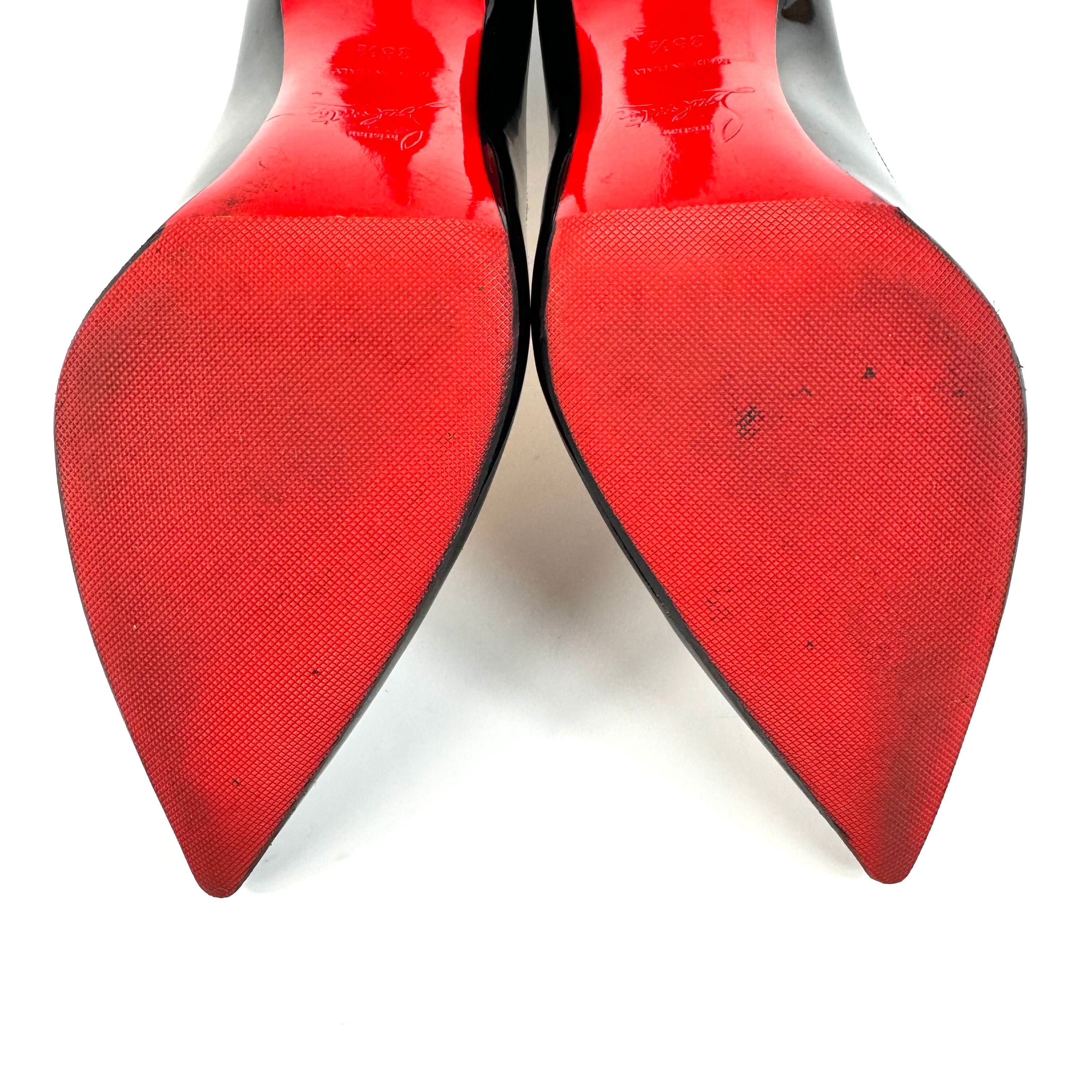 【美品】クリスチャンルブタン パンプス パテント ポインテッドトゥ 黒