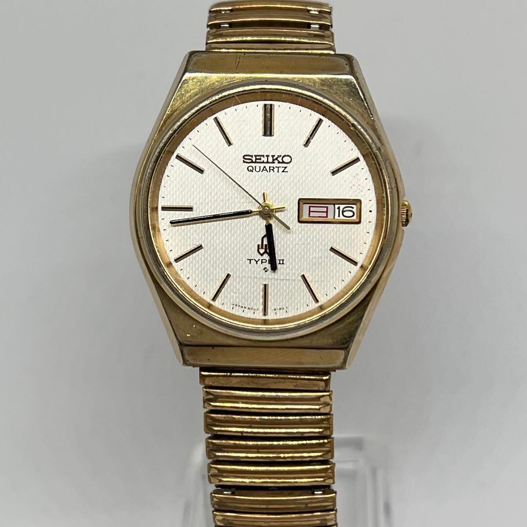 【電池交換】セイコー TYPE2 クォーツ デイデイト 白 ゴールド 裏蓋刻印有