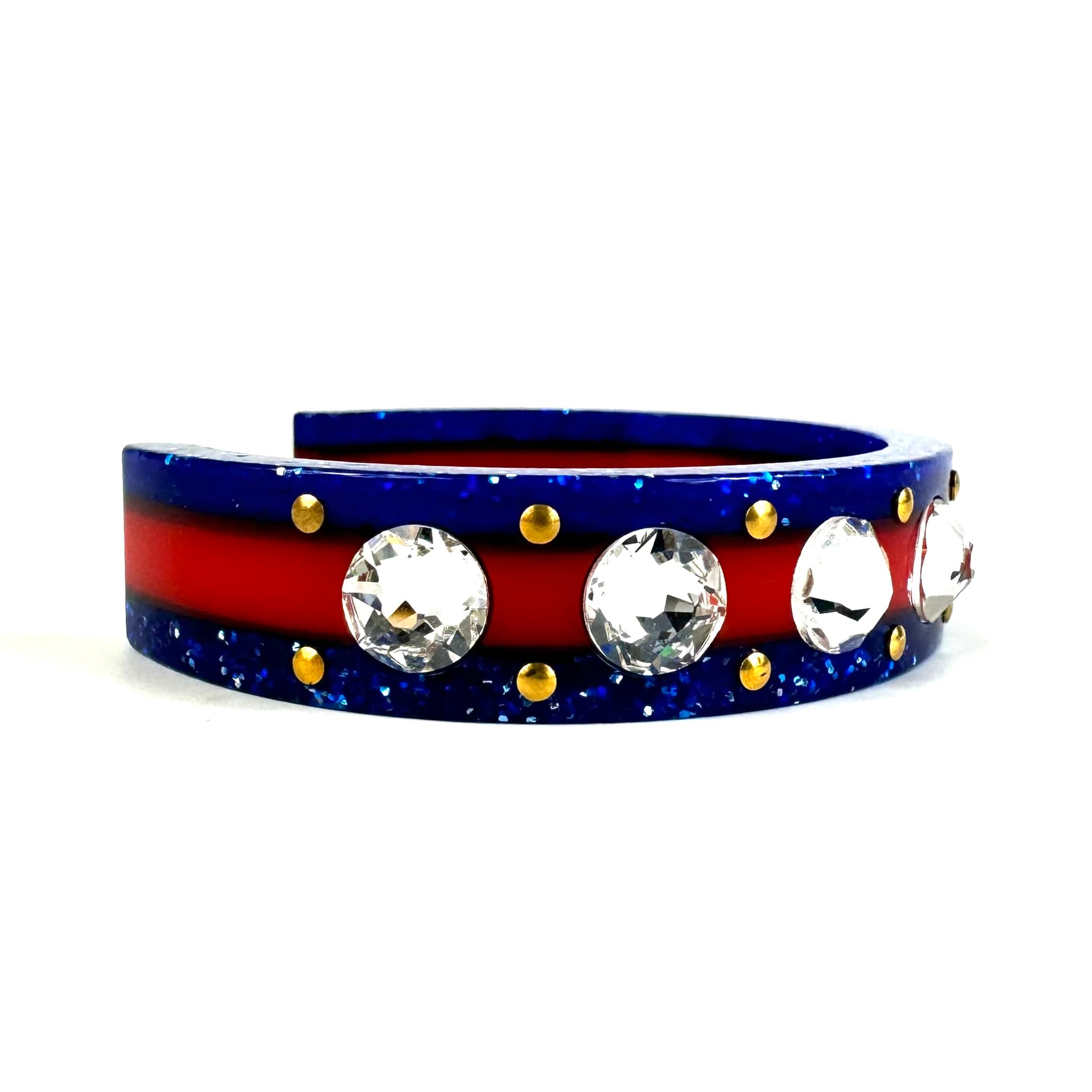 【美品】グッチ バングル ビー エナメル×レジン×クリスタル 青 赤