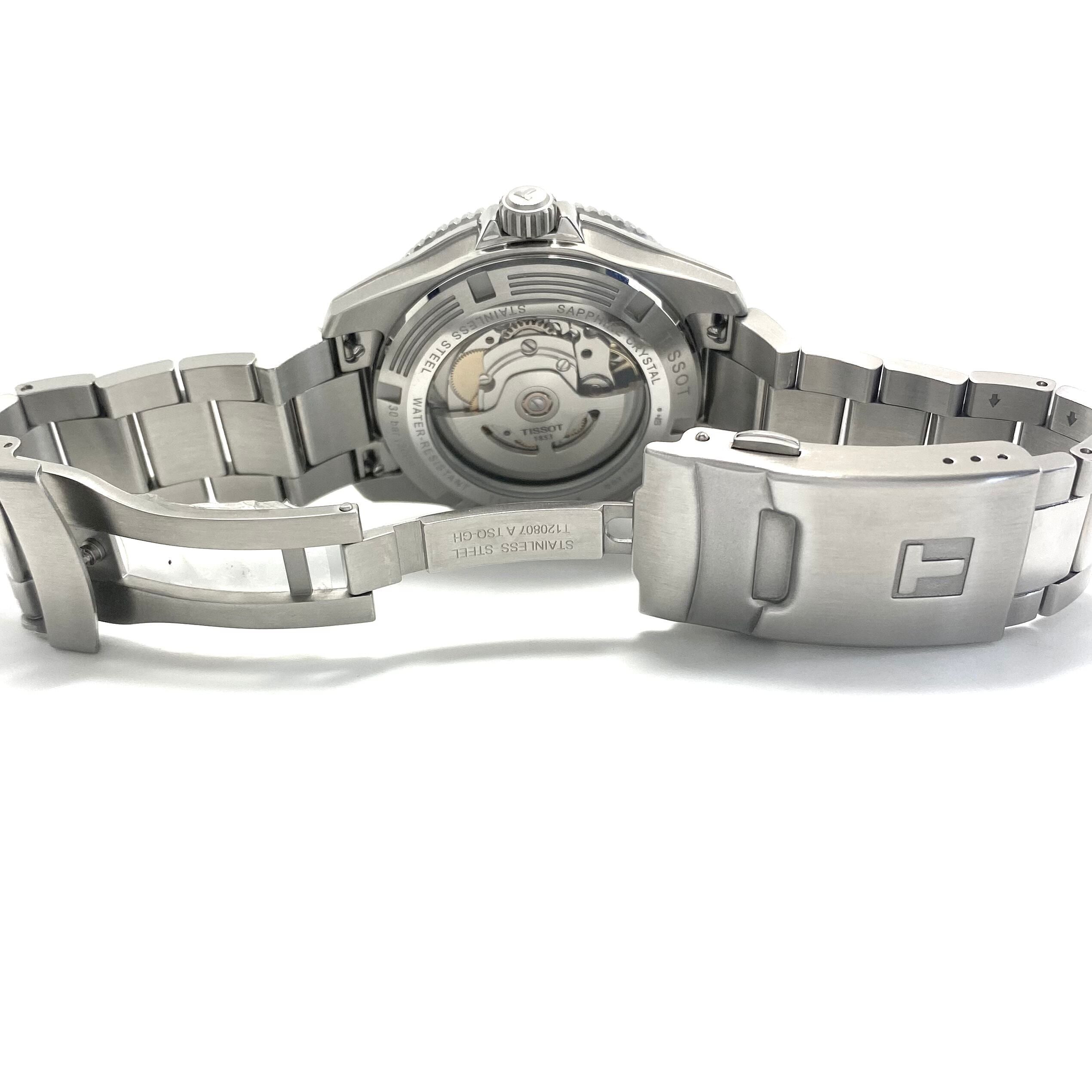 【美品】中古 腕時計 メンズ ティソ TISSOT シースター1000 パワーマティック80 T120807A 自動巻 黒 デイト表示 裏スケ 30気圧防水