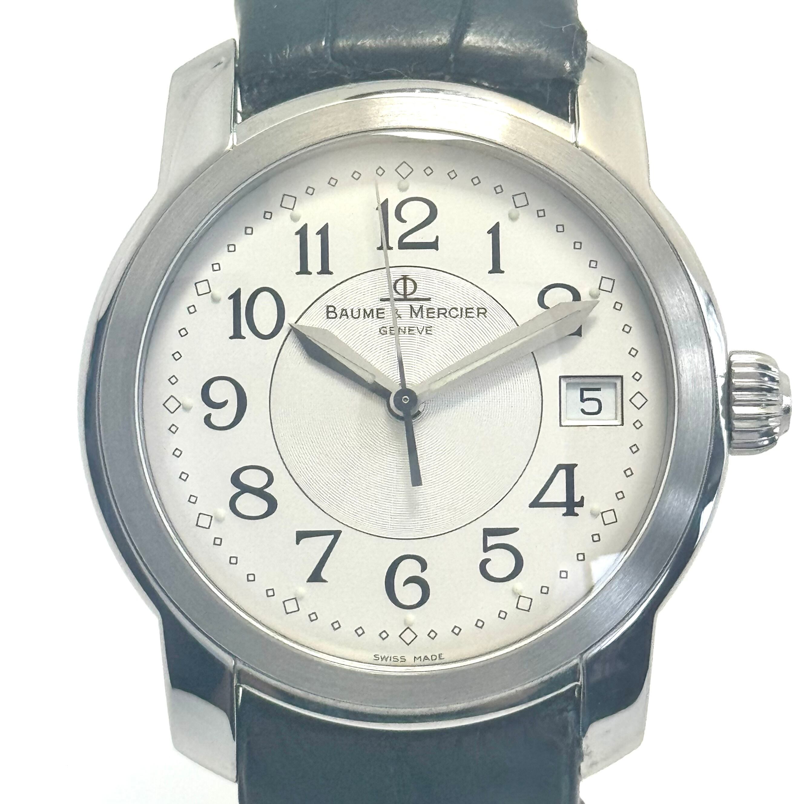 【美品・OH、電池交換済み】ボーム&メルシエ ケープランド MV045214 5267466 クォーツ デイト表示 シルバー 革ベルト