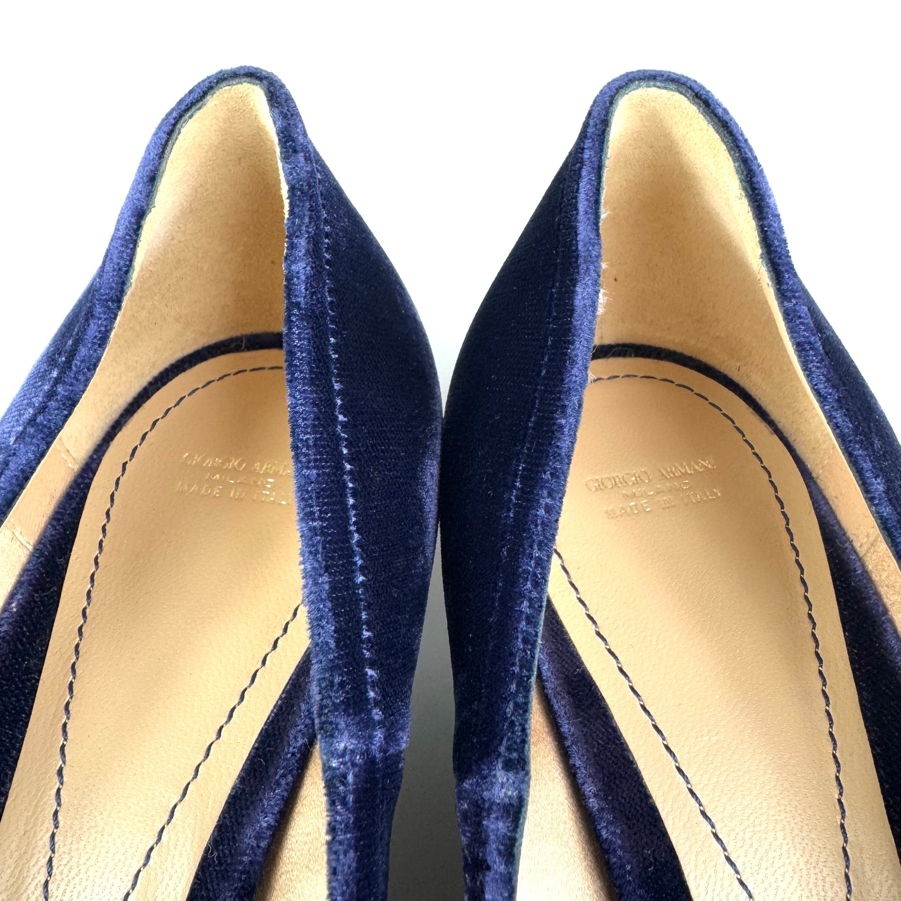 ジョルジオアルマーニ パンプス ベロア ポインテッドトゥ ネイビー 22.8cm