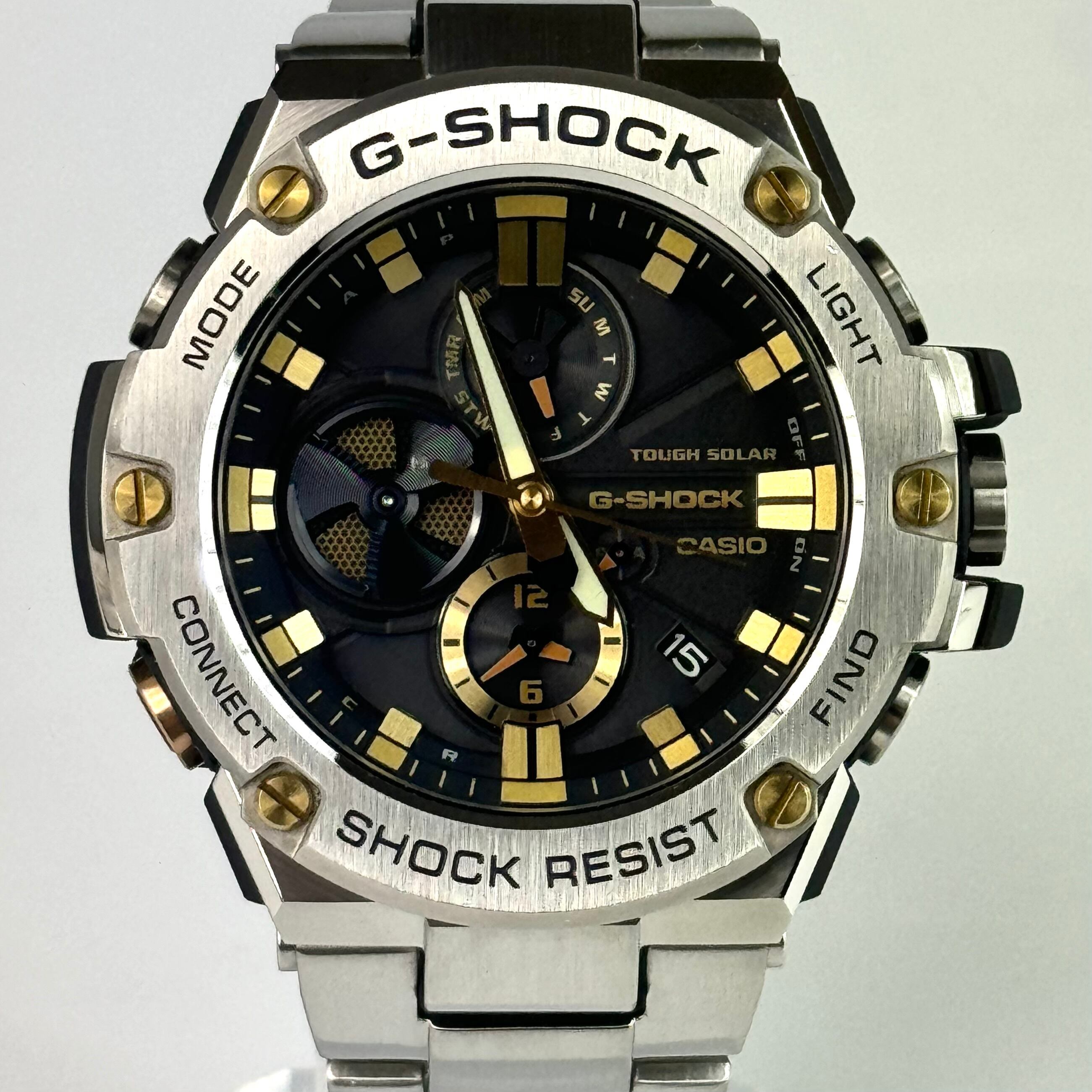 【美品】カシオ CASIO ジーショック G-SHOCK ジースチール G?STEEL GST-B100D-1A9JF タフソーラー デイト表示 スマホリンク 黒