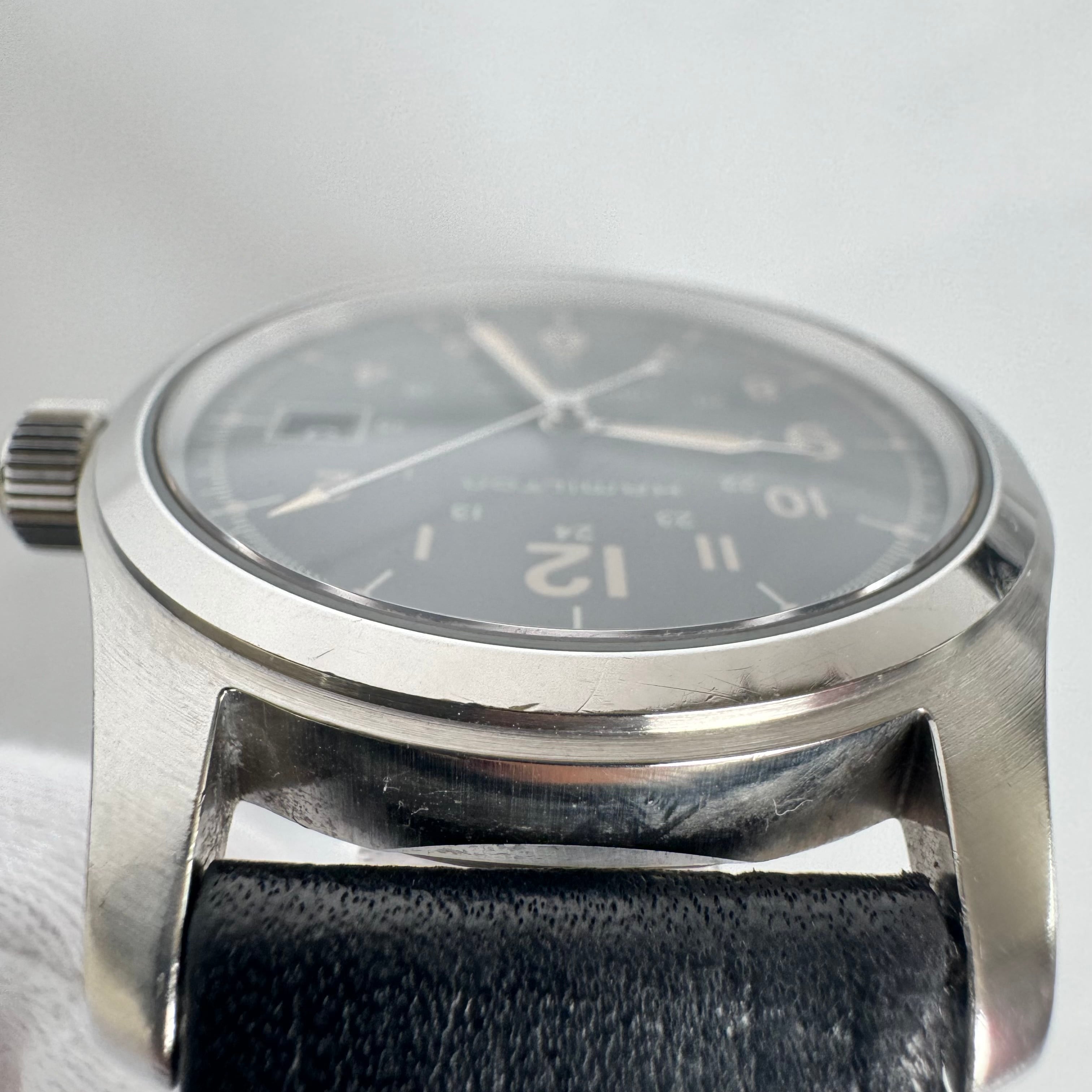 【希少】ハミルトン カーキフィールド H89415733 H894150 ナノユニバース別注 限定品 自動巻 黒 革ベルト デイト表示