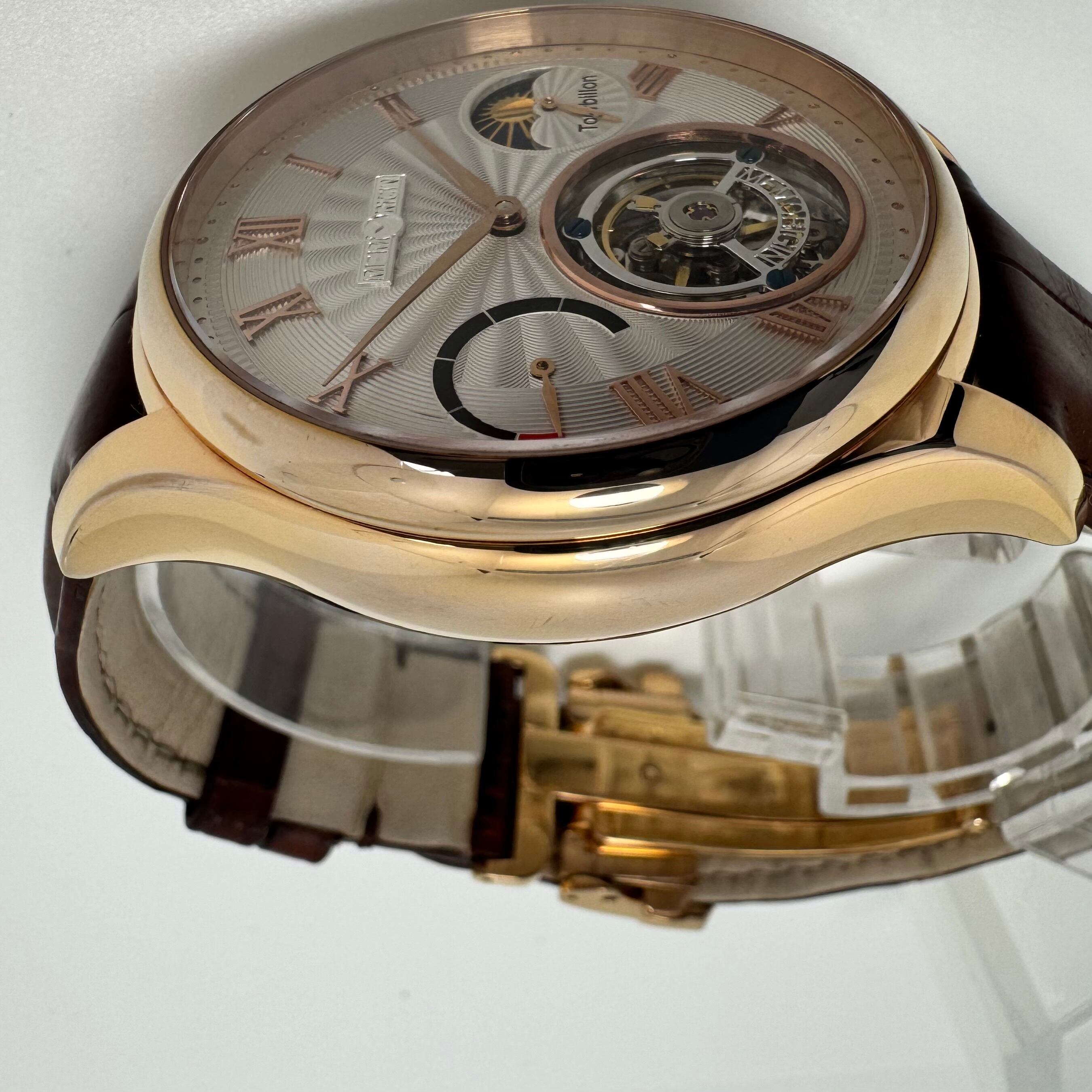 【希少】メモリジン ナビゲーター MO1001G J-866 トゥールビヨン 手巻き スケルトン アイボリー ゴールド パワーリザーブ 革ベルト