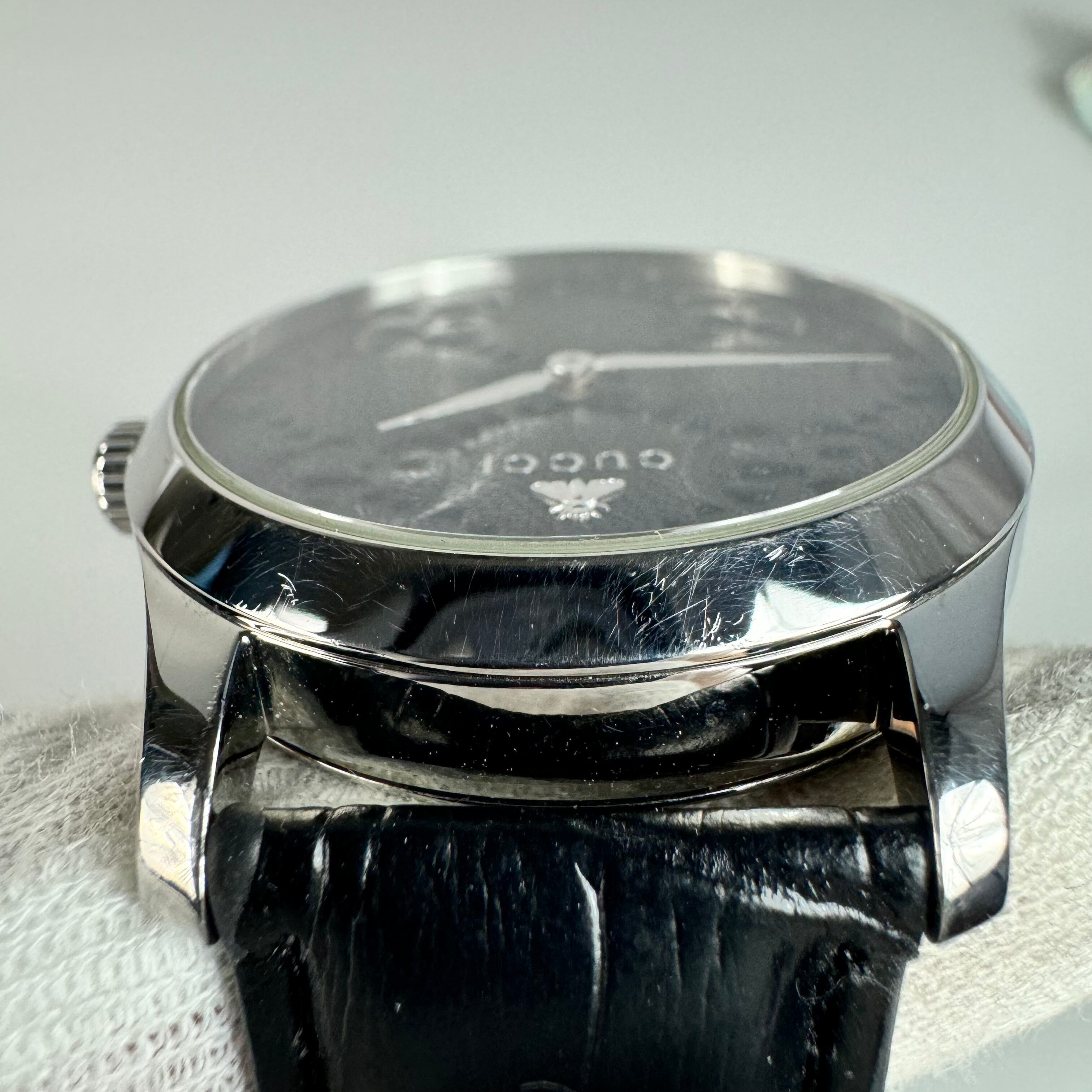 グッチ GUCCI Gタイムレス YA1264031A 164.4 クォーツ 黒 社外ベルト