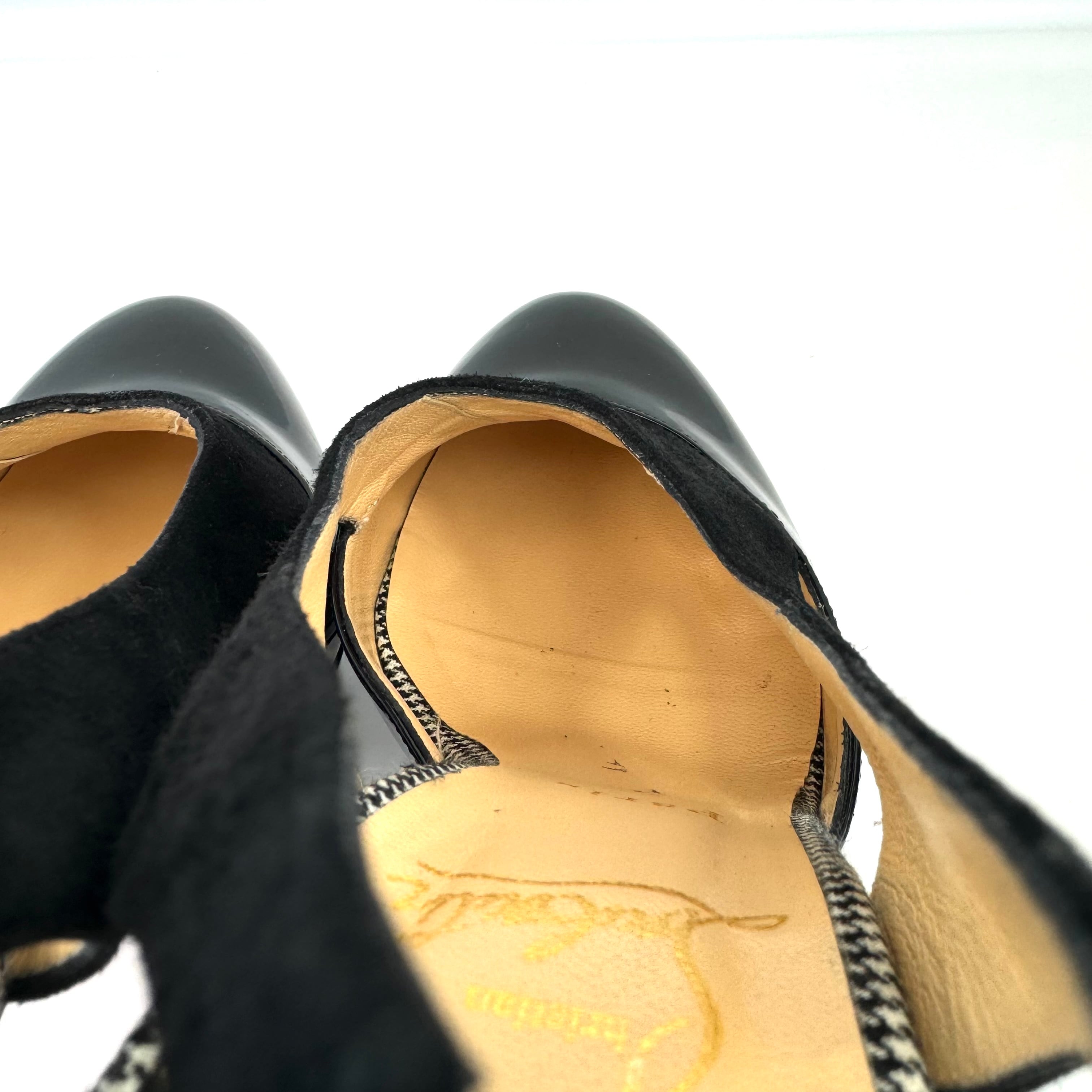 クリスチャンルブタン パンプス パテント スエード 千鳥格子 黒 24.5cm