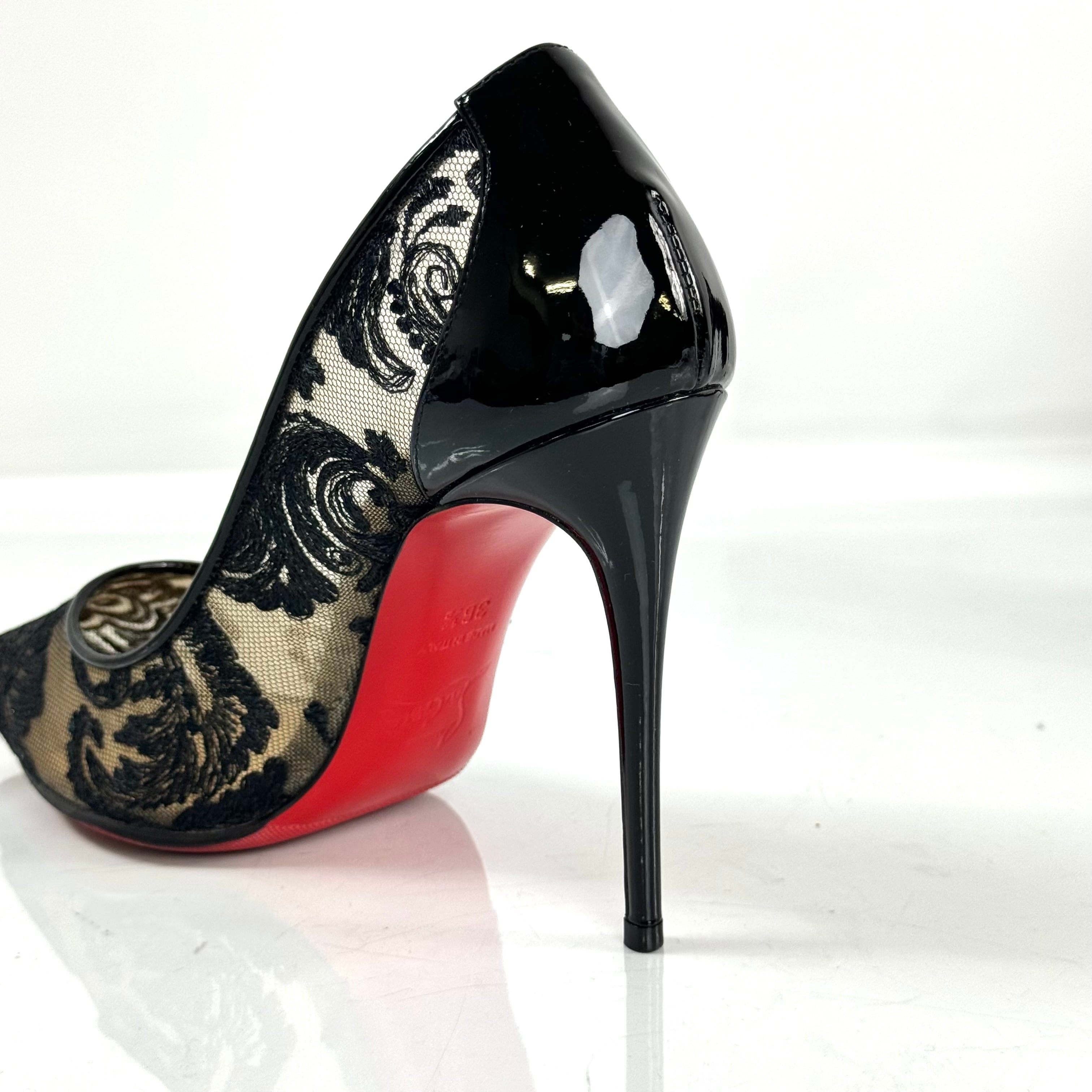 クリスチャンルブタン パンプス レース 100mm ピンヒール 黒 36.5