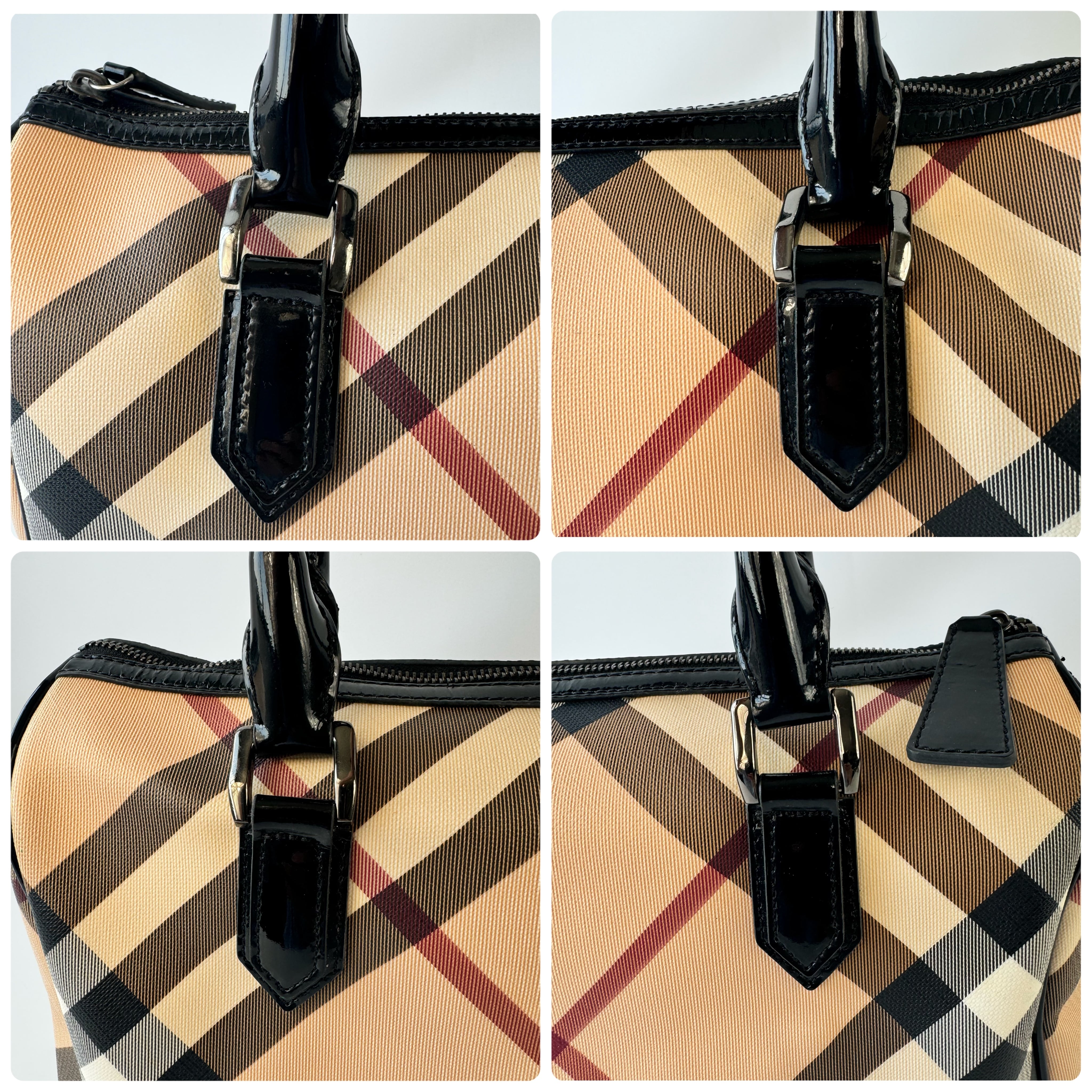 バーバリー ミニボストンバッグ ノバチェック メガチェック PVC×レザー ベージュ系