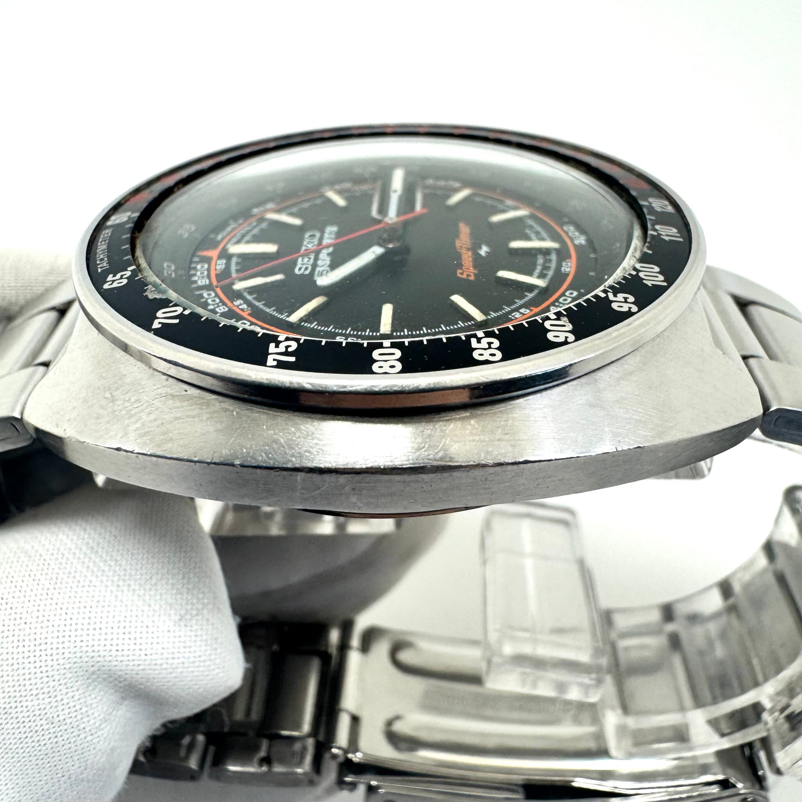 【希少】腕時計 メンズ セイコー 5スポーツ スピードタイマー ラリーメーター 7017-6050 自動巻 黒 デイデイト表示(日本語・英語) クロノグラフ 1971年製 ヴィンテージ 社外ベルト