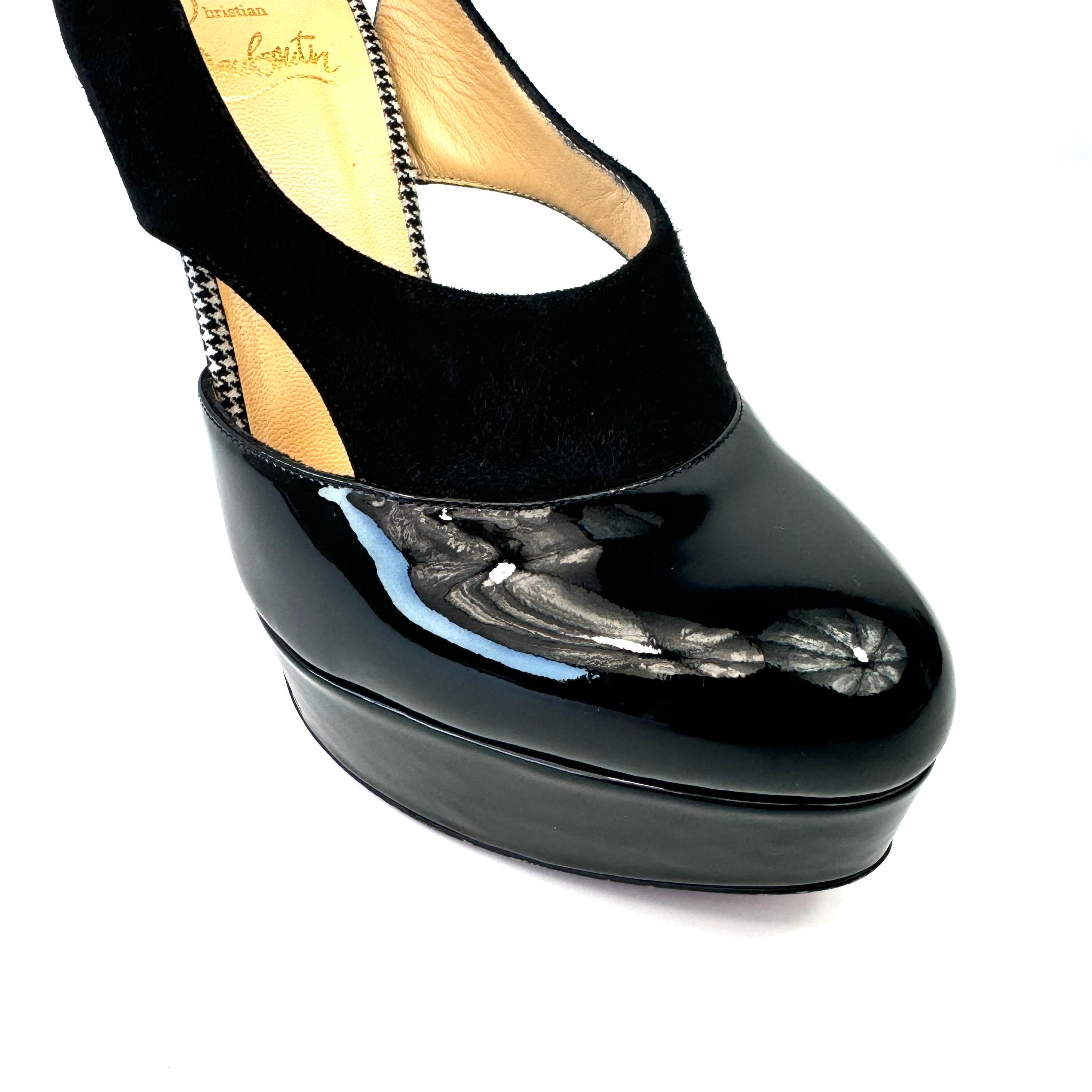 クリスチャンルブタン パンプス パテント スエード 千鳥格子 黒 24.5cm