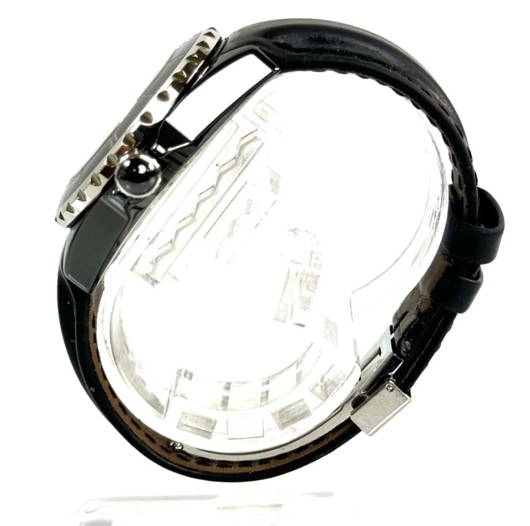 シャネル CHANEL J12 H0680 クォーツ 黒 セラミック デイト表示 革ベルト レディース