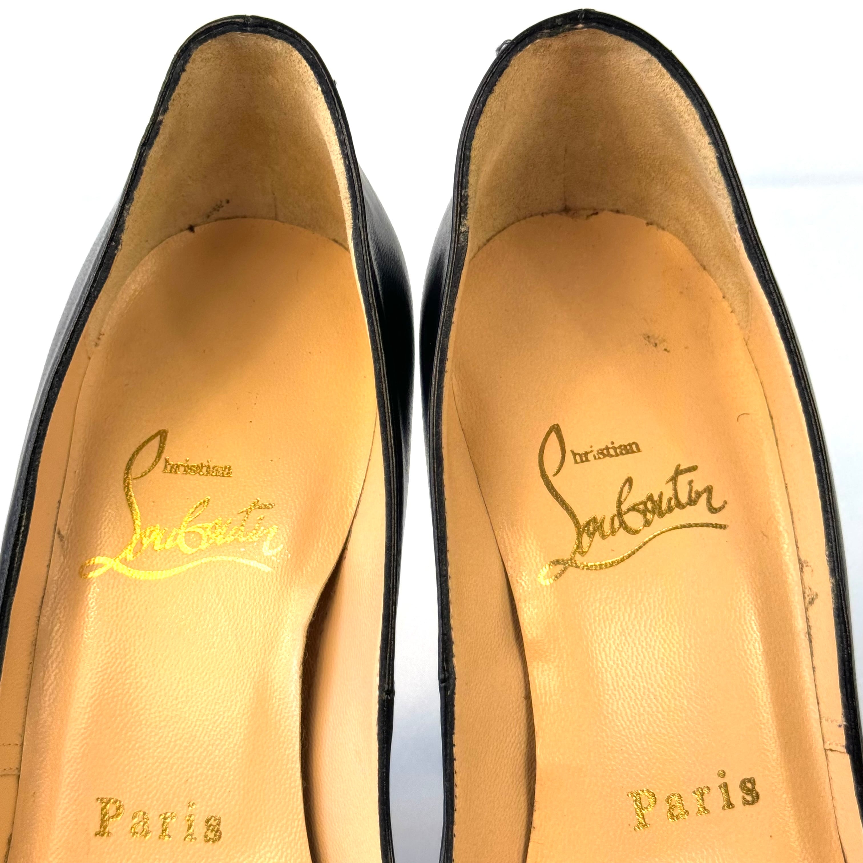 【美品】クリスチャンルブタン パンプス ピンヒール オープントゥ 21cm 黒