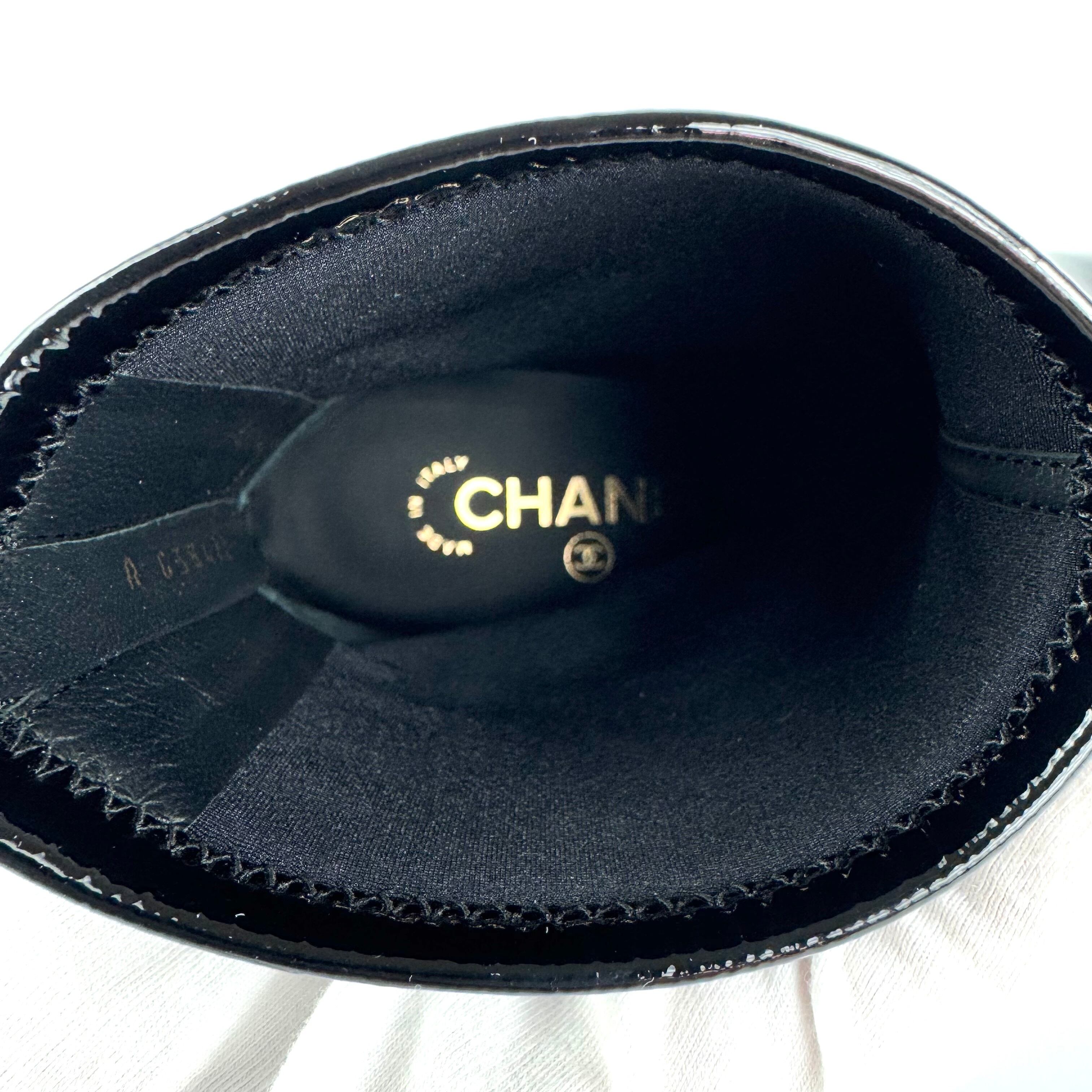 シャネル CHANEL ニットソックス ブーツ G38472 ココマーク ニット×エナメル 黒 38C 日本サイズ約25cm