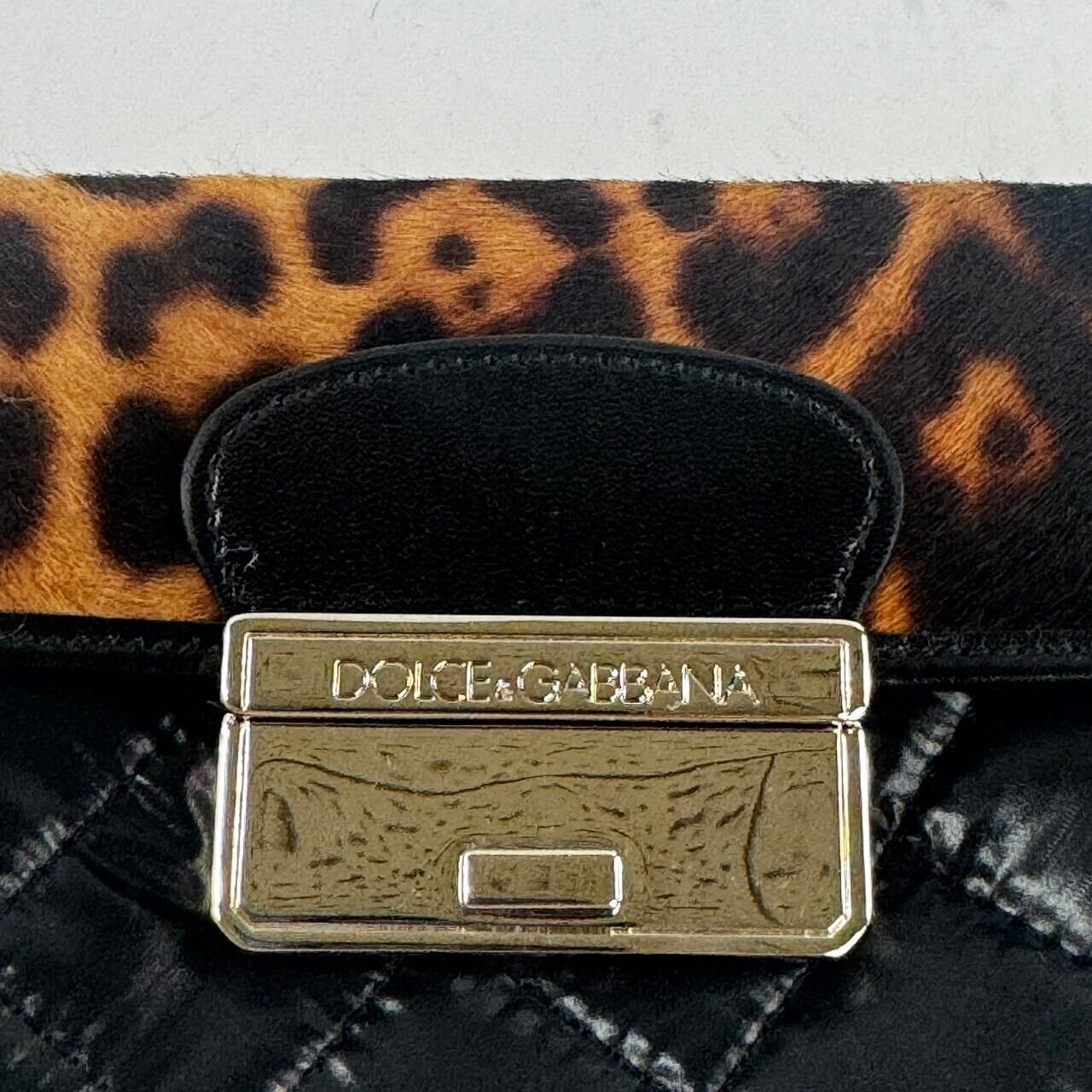 【美品】ドルチェアンドガッバーナ Dolce&Gabbana 財布 フラップ レオパード 黒 ナイロン ハラコ
