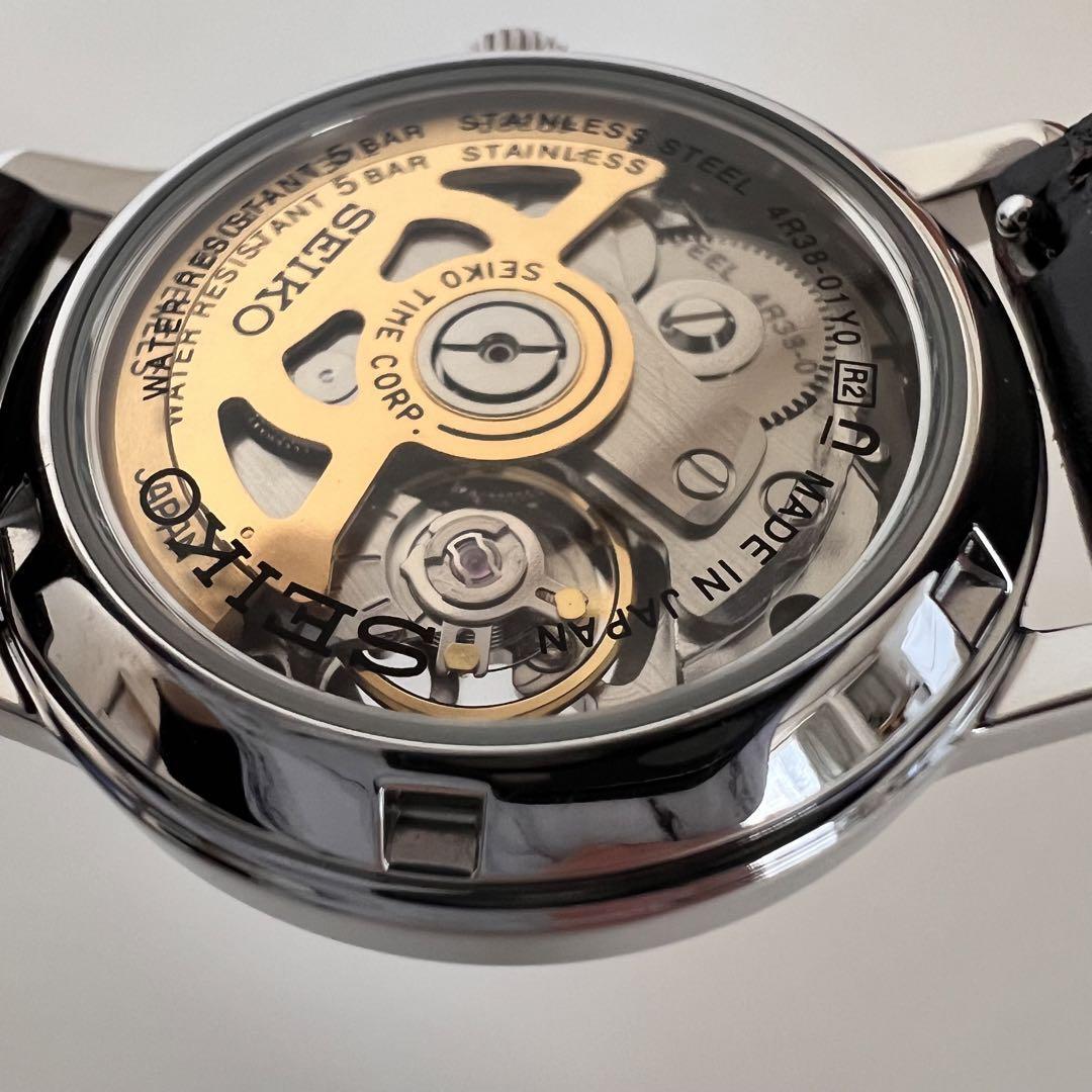 【美品】セイコー プレサージュ 自動巻 セミスケルトン ブラウン ボーイズ
