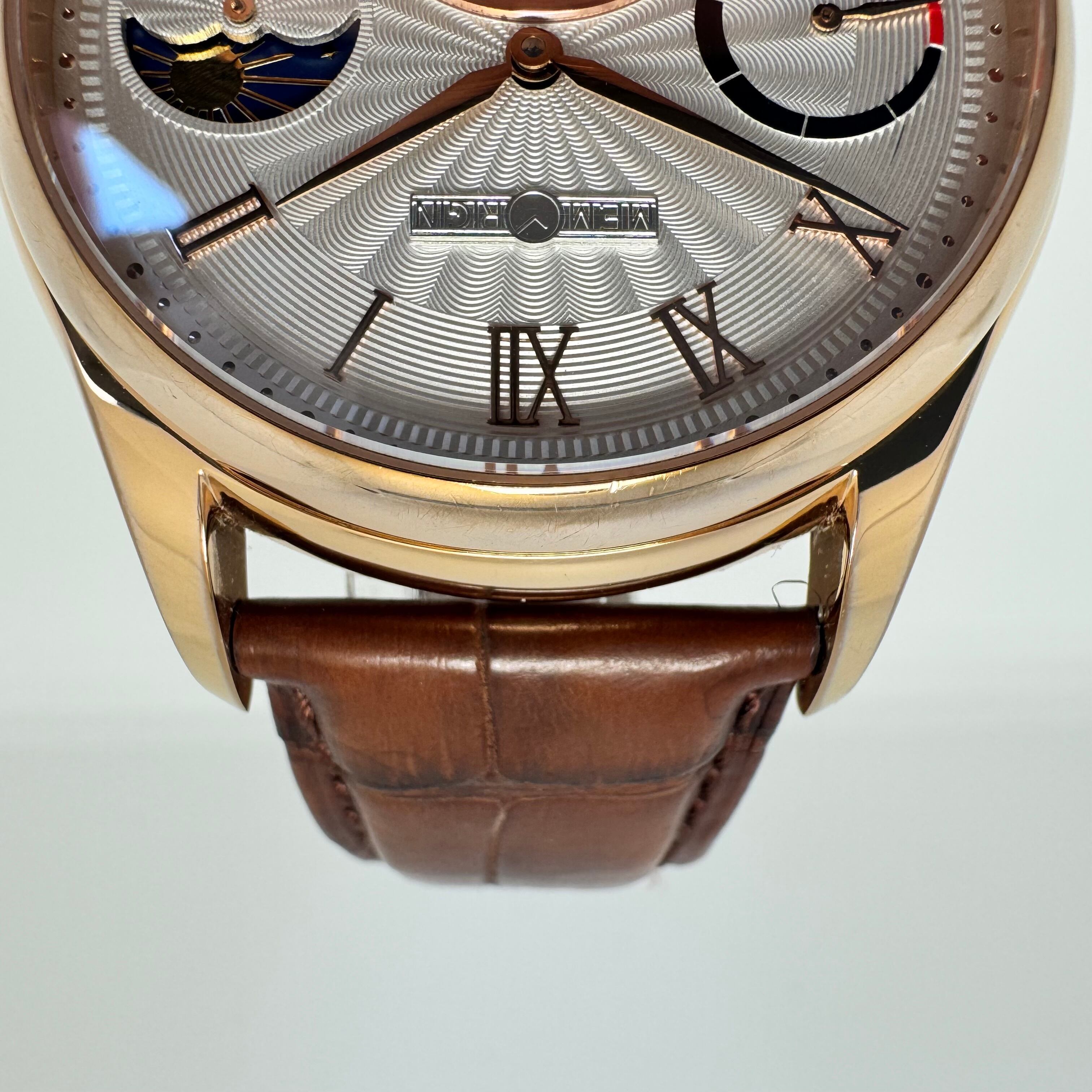 【希少】メモリジン ナビゲーター MO1001G J-866 トゥールビヨン 手巻き スケルトン アイボリー ゴールド パワーリザーブ 革ベルト