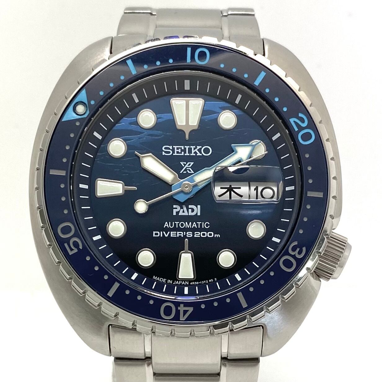 【美品】セイコー プロスペックス ダイバースキューバ PADIコラボモデル SBDY125 4R36-06Z0 自動巻 青 デイデイト表示(日本語・英語)