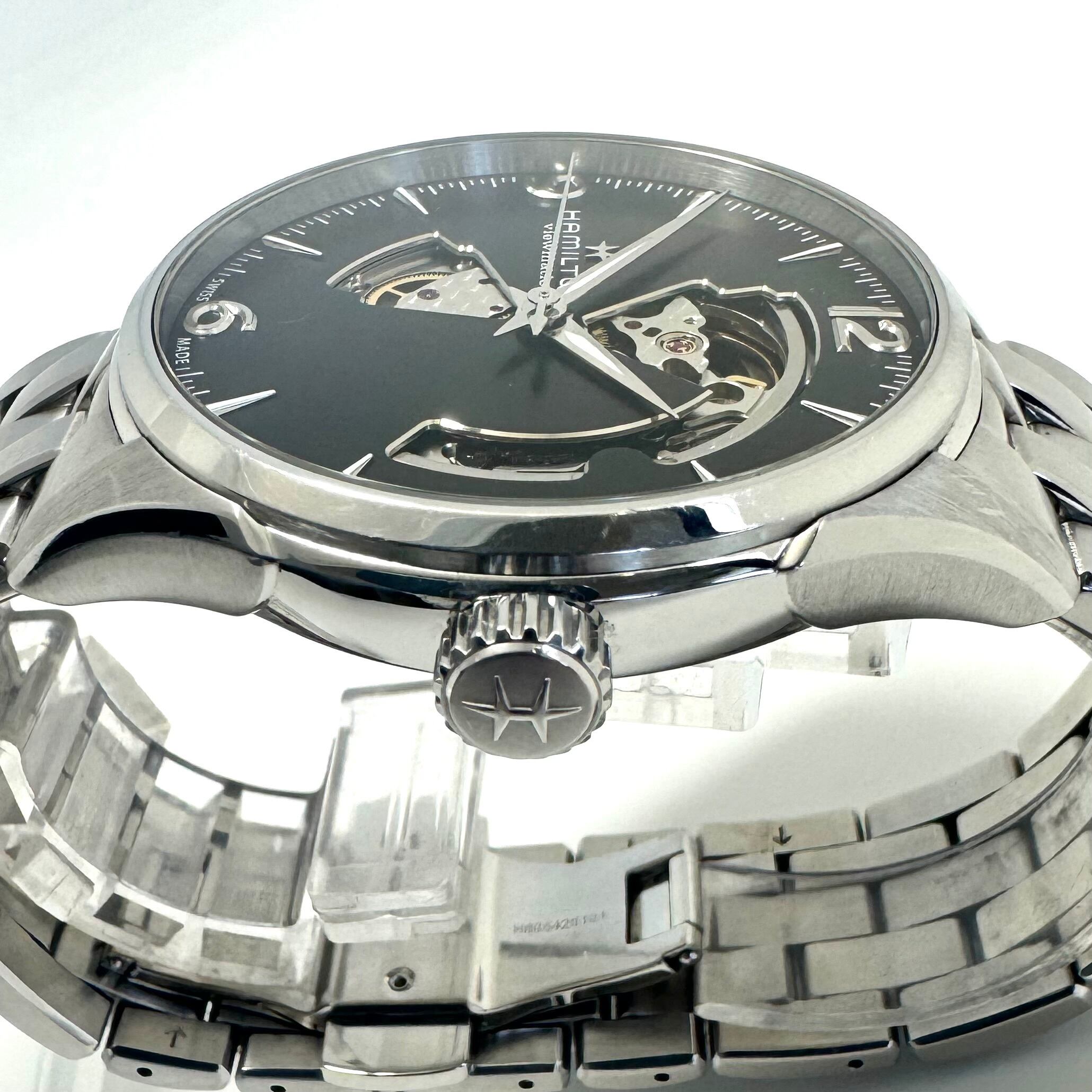 中古 腕時計 メンズ ハミルトン ジャズマスター オープンハート H32705181 H327050 自動巻 スケルトン 黒