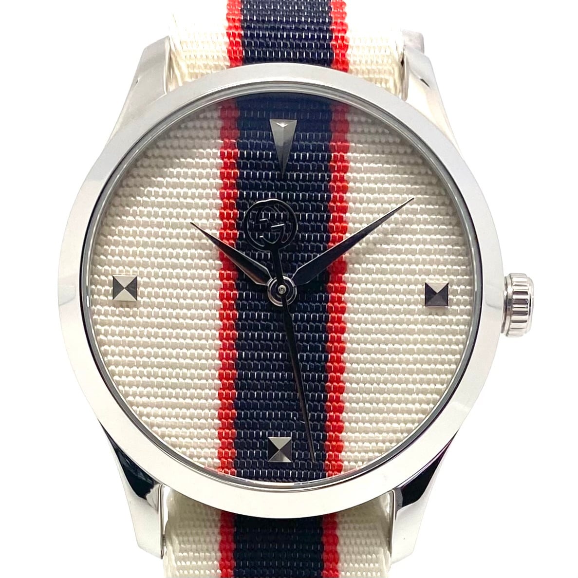 【美品】腕時計 メンズ グッチ GUCCI Gタイムレス 126.4 YA1264071 クォーツ アイボリー ネイビー レッド マルチカラー ナイロンベルト