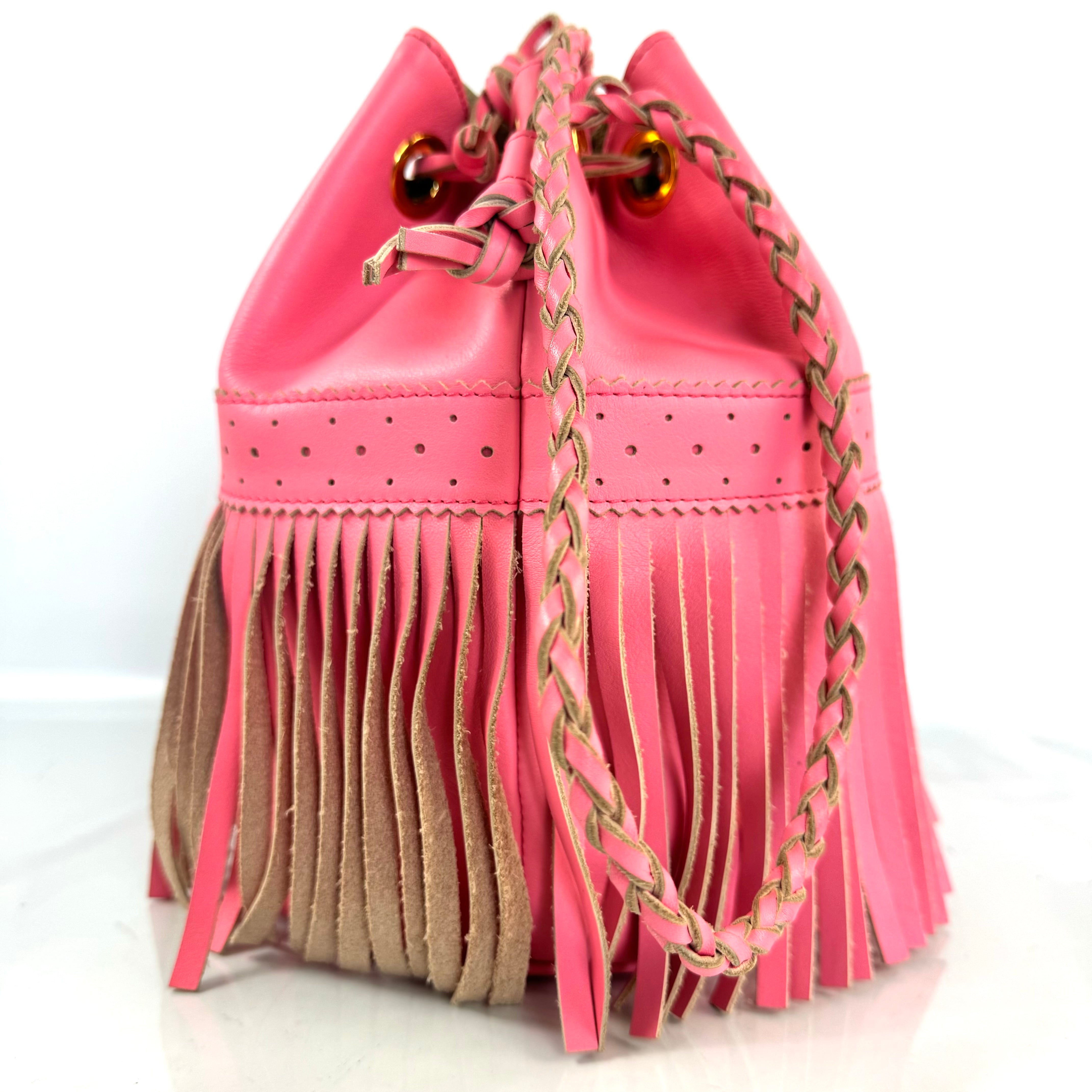 J&M DAVIDSON カーニバル L ショルダーバッグ フリンジ ピンク