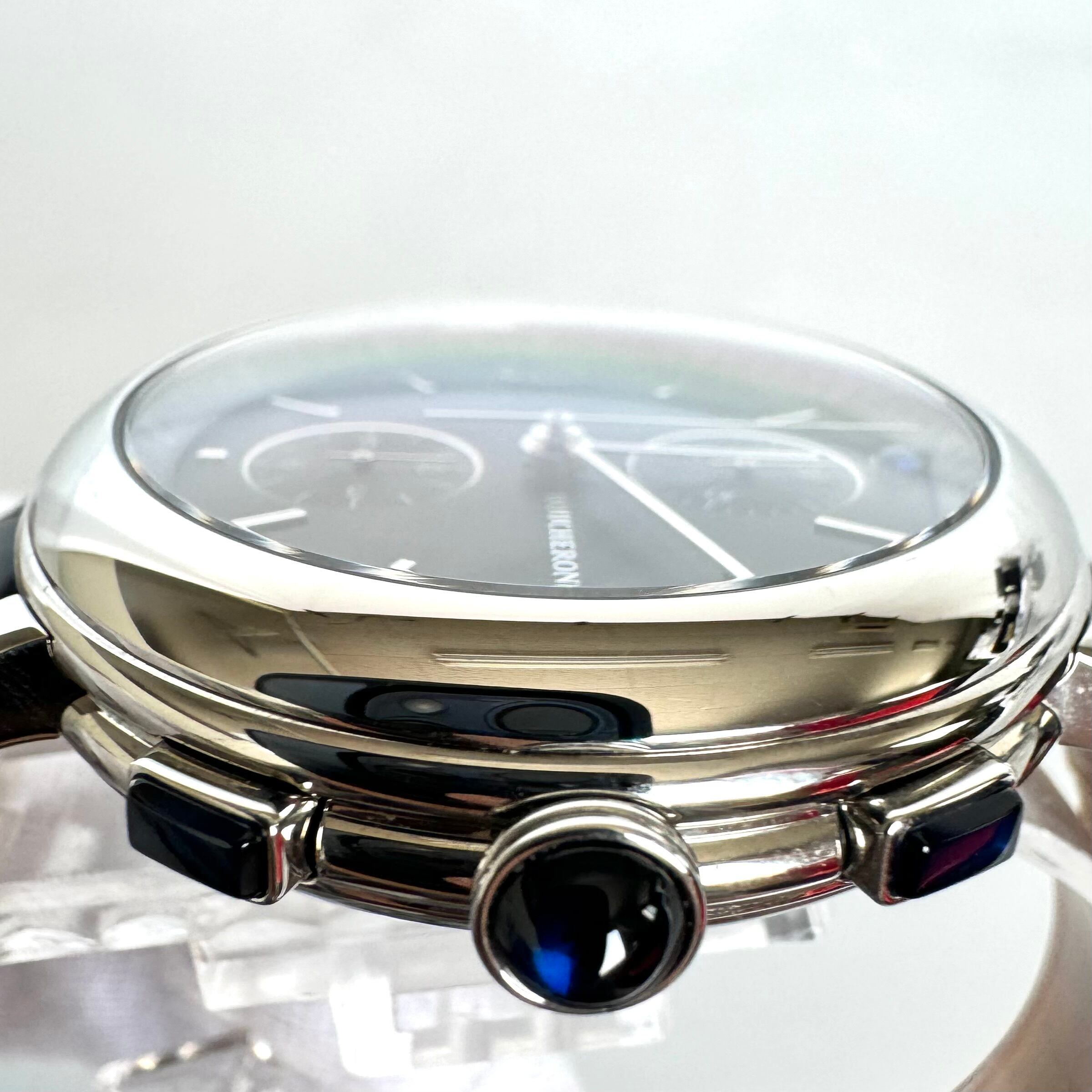 【美品】ブシュロン エピュール WA021302 自動巻 黒 クロノグラフ 裏スケ 革ベルト