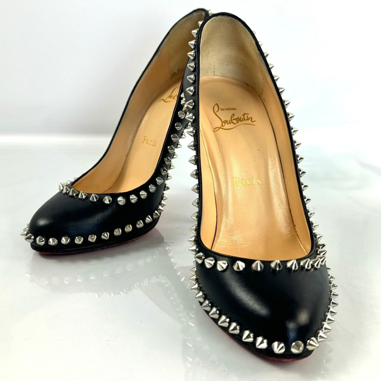 【希少】クリスチャンルブタン Christian Louboutin ハイヒール スタッズ レザー 黒 37 1/2 日本サイズ約23.5cm