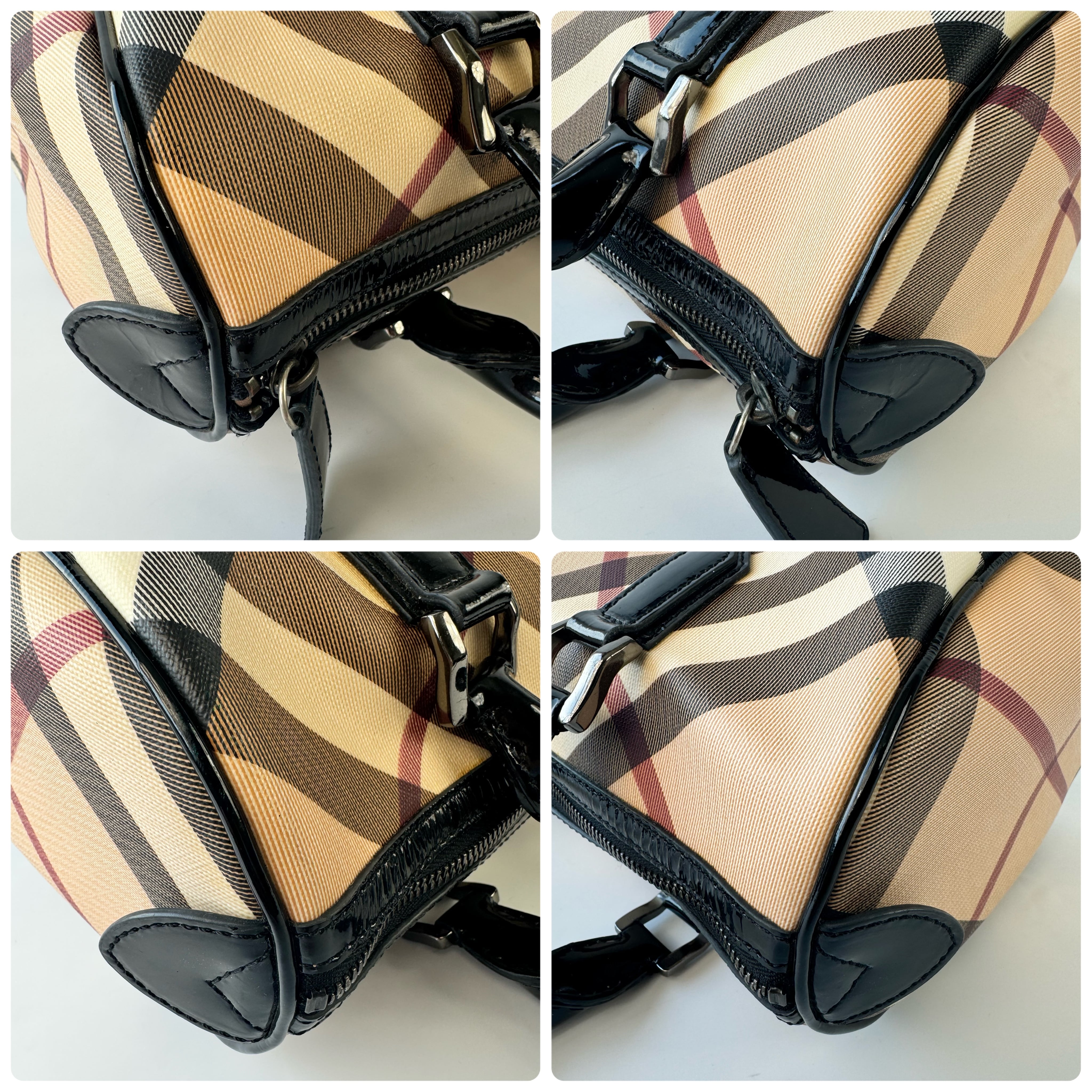 バーバリー ミニボストンバッグ ノバチェック メガチェック PVC×レザー ベージュ系