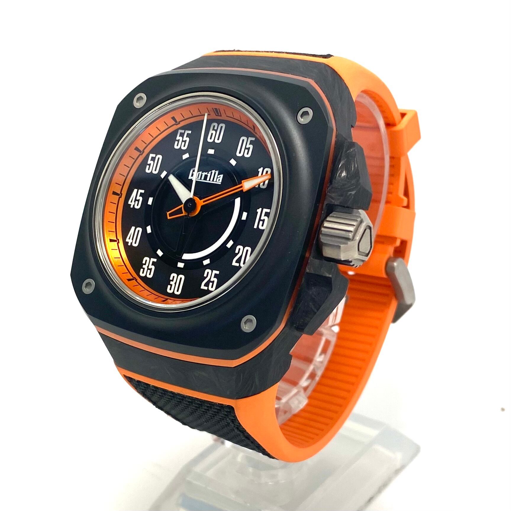【美品・動作良好】腕時計 メンズ ゴリラ ファストバック ハガーオレンジ FBY09.1 自動巻 黒 カーボン チタニウム セラミック ラバー 10気圧防水
