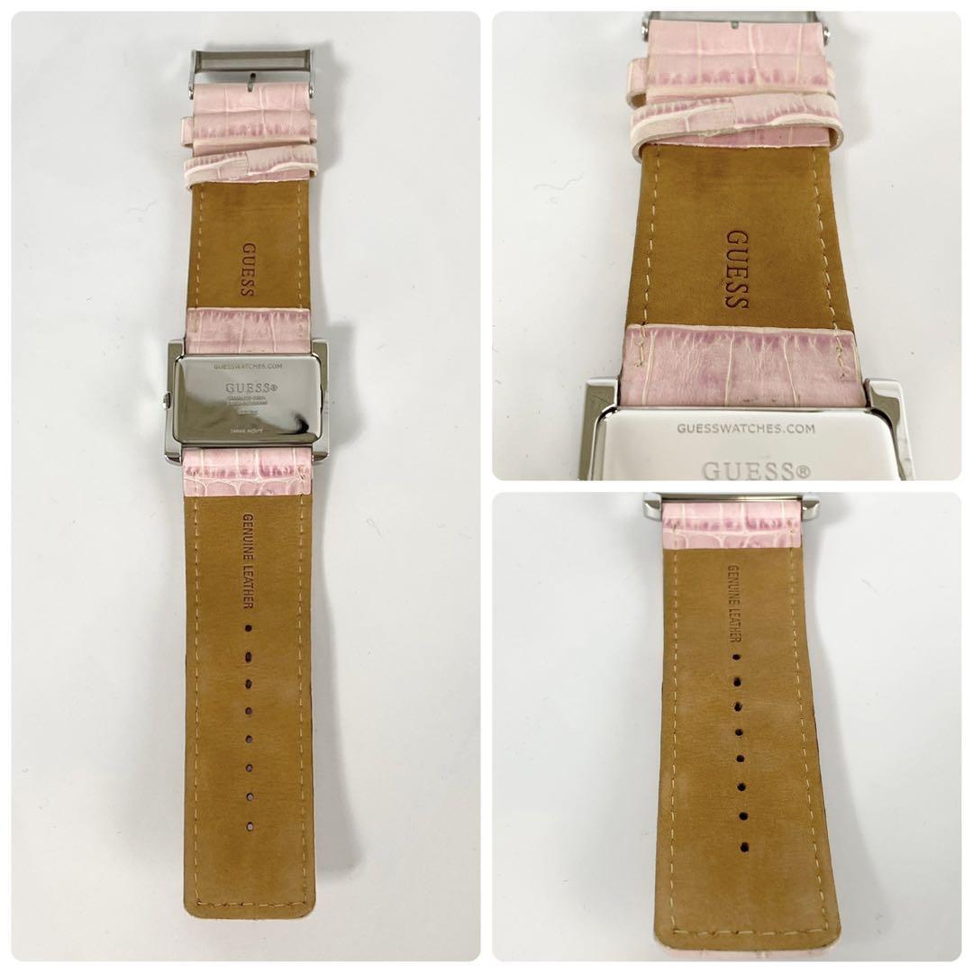 【美品】ゲス クォーツ シルバー 革ベルト ラインストーン スクエア