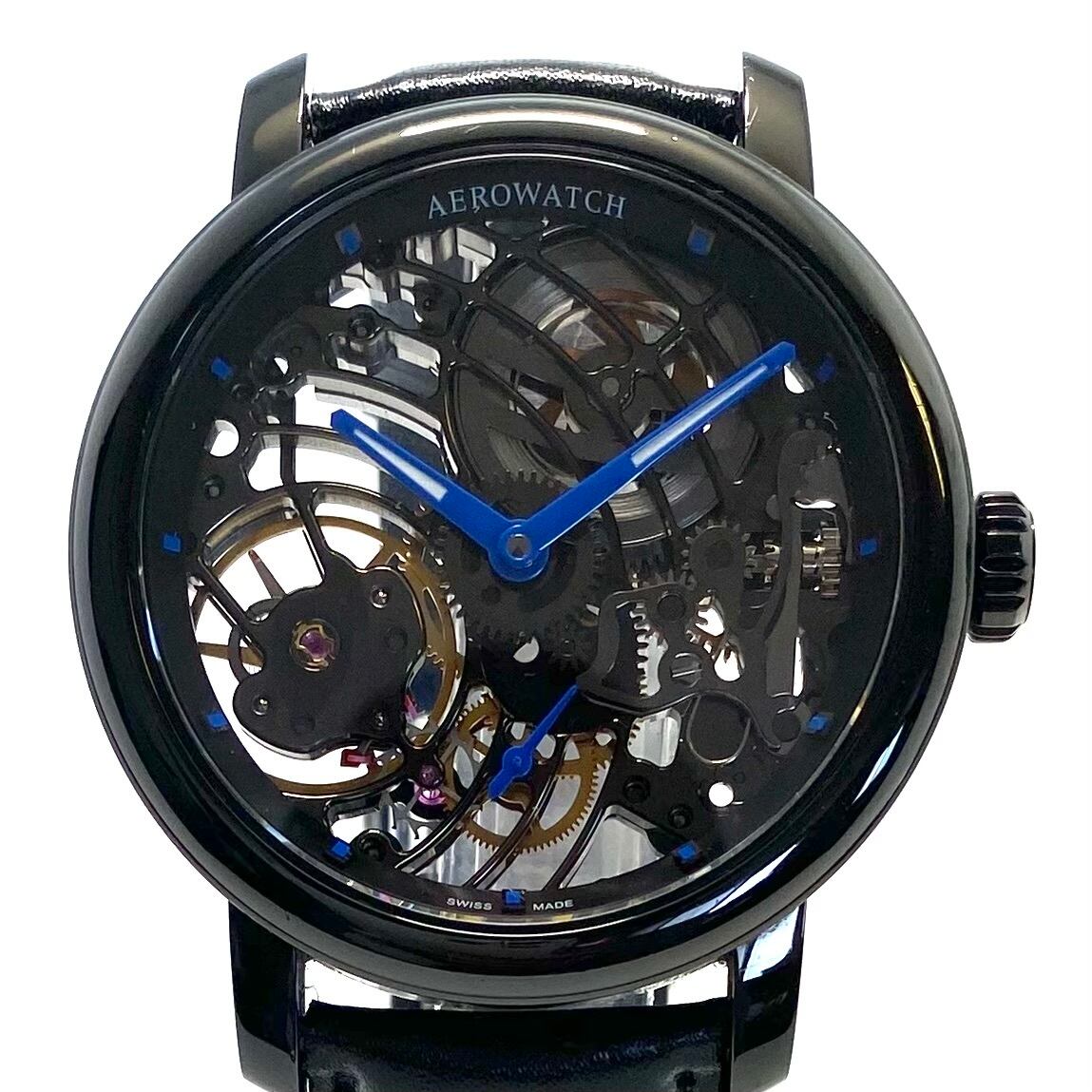 【希少】アエロウォッチ AEROWATCH スケルトンCobweb A50931NO09 ユニタス6498 手巻き フルスケルトン 革ベルト