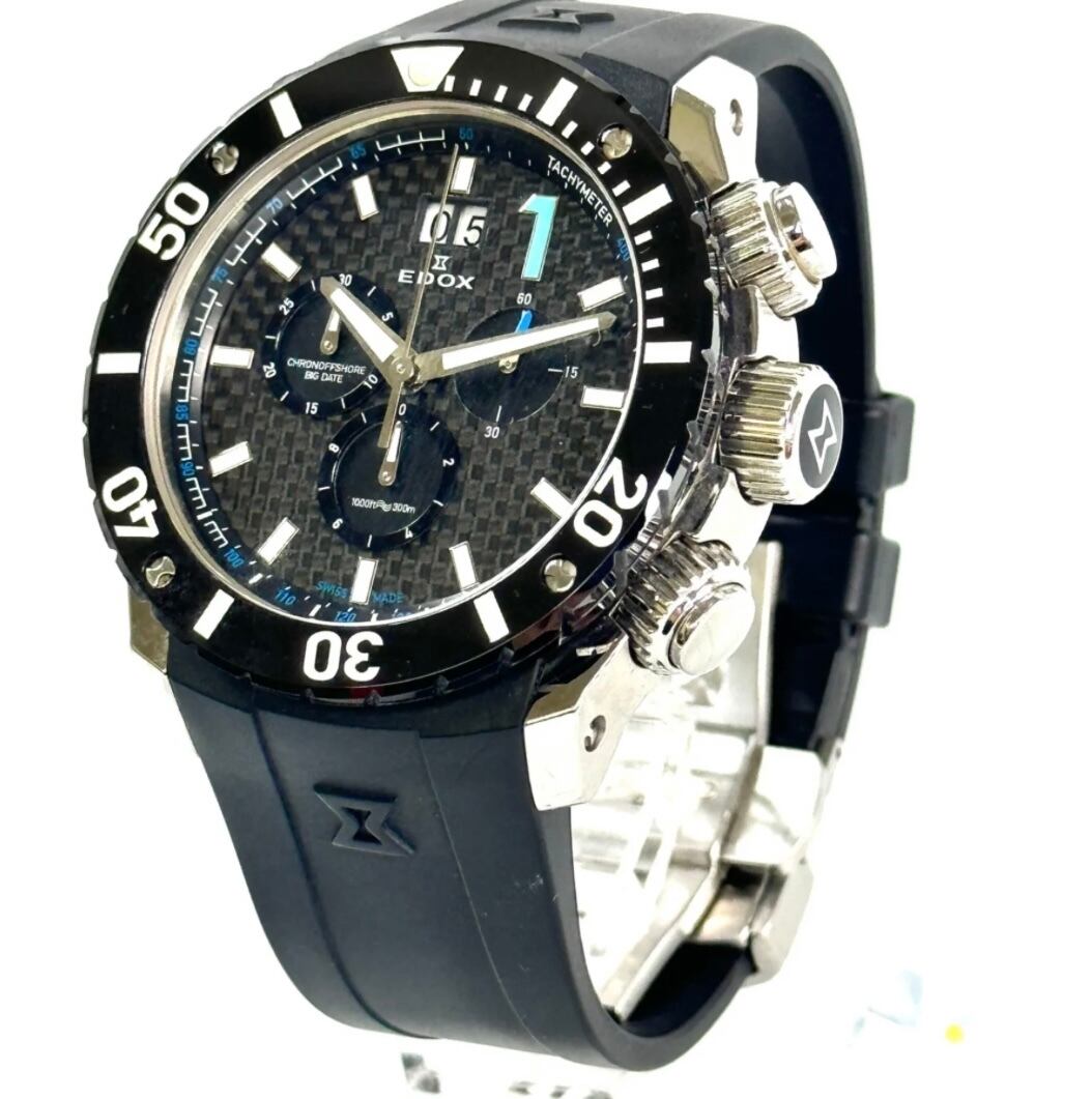 エドックス EDOX クロノオフショア1 10020-3-NBU クォーツ クロノグラフ ビックデイト デイト表示 ラバーベルト 黒
