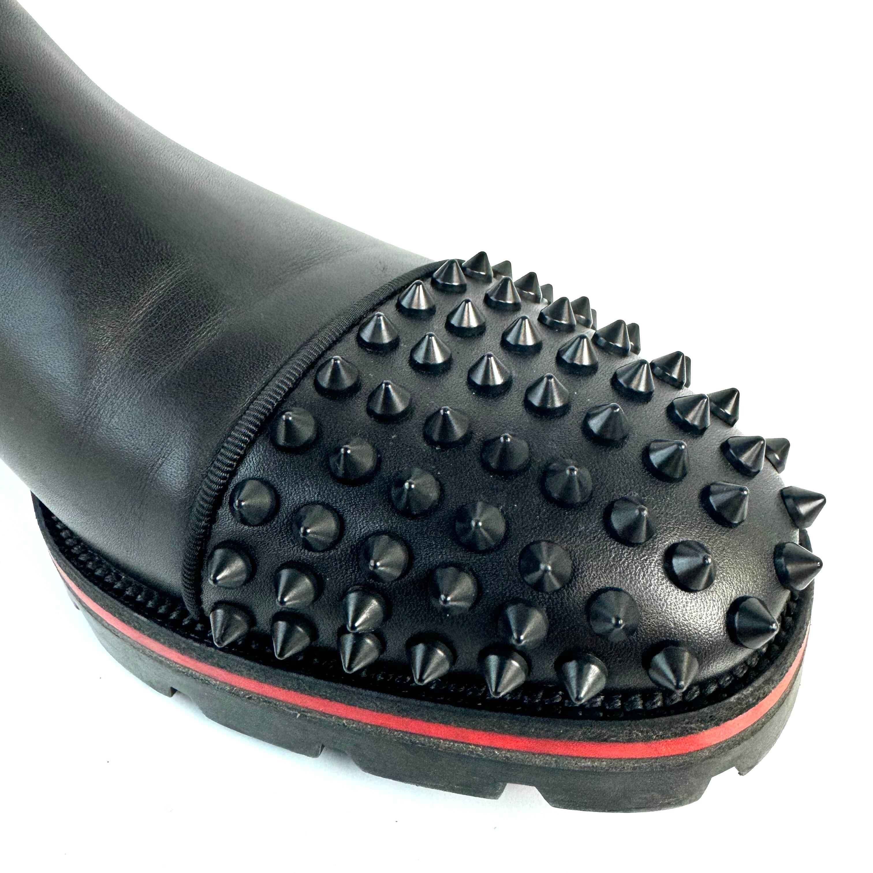 クリスチャンルブタン サイドゴアブーツ トゥスタッズ レザー 黒 26cm