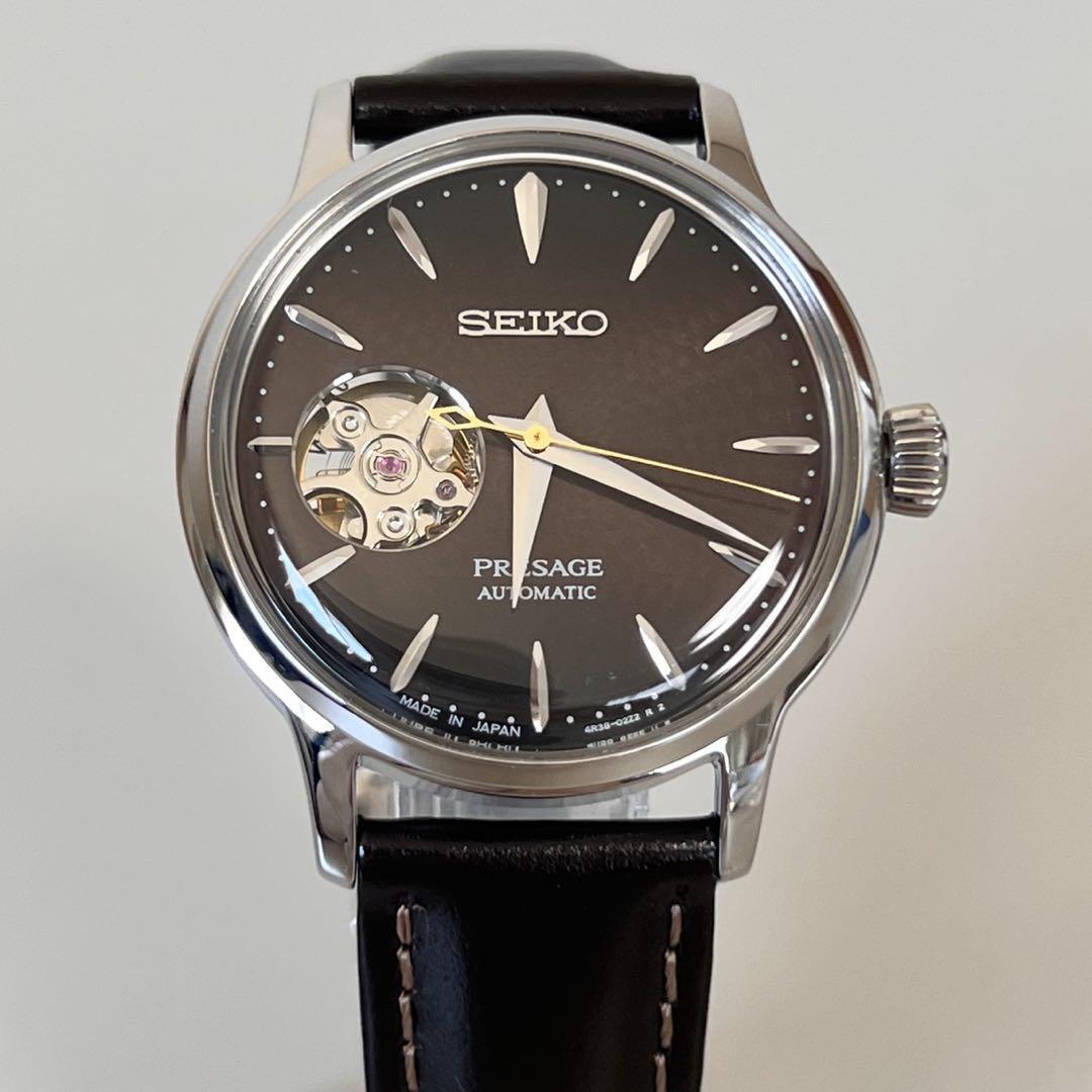 【美品】セイコー プレサージュ 自動巻 セミスケルトン ブラウン ボーイズ