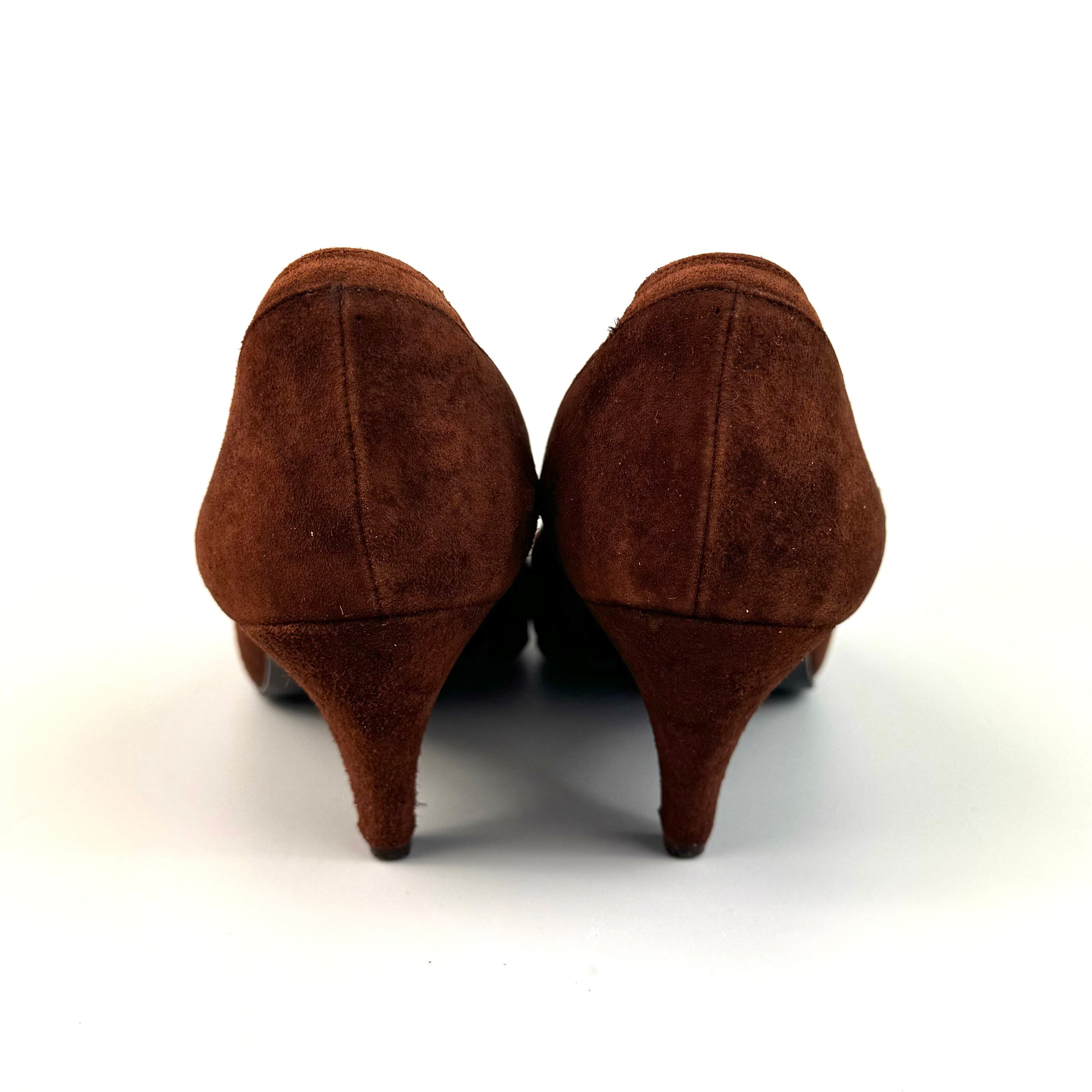 イブ・サンローラン パンプス スエード ポインテッドトゥ ブラウン 22.5cm 35 1/2