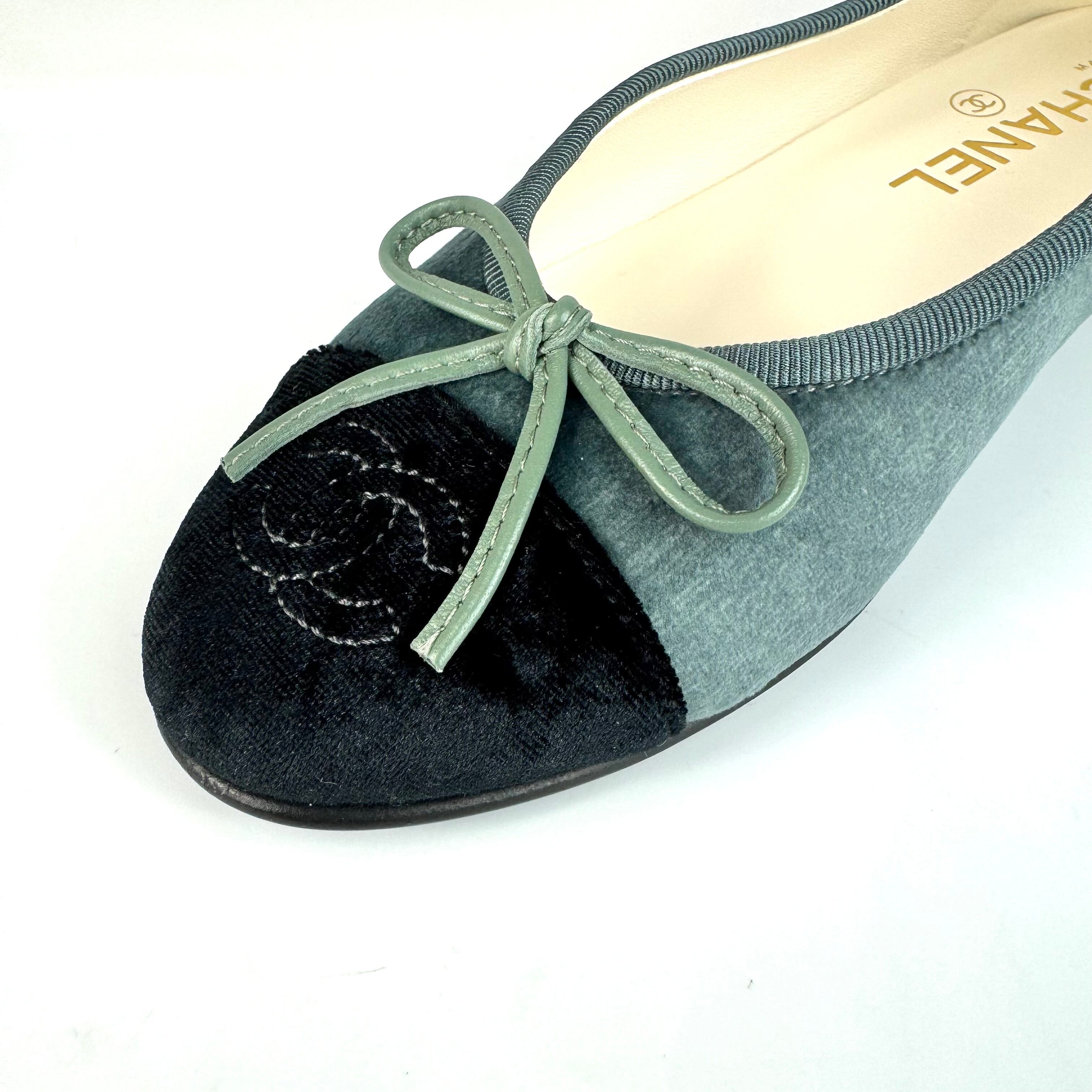 シャネル CHANEL リボンバレエシューズ ココマーク スエード くすみブルー 23cm 351/2C