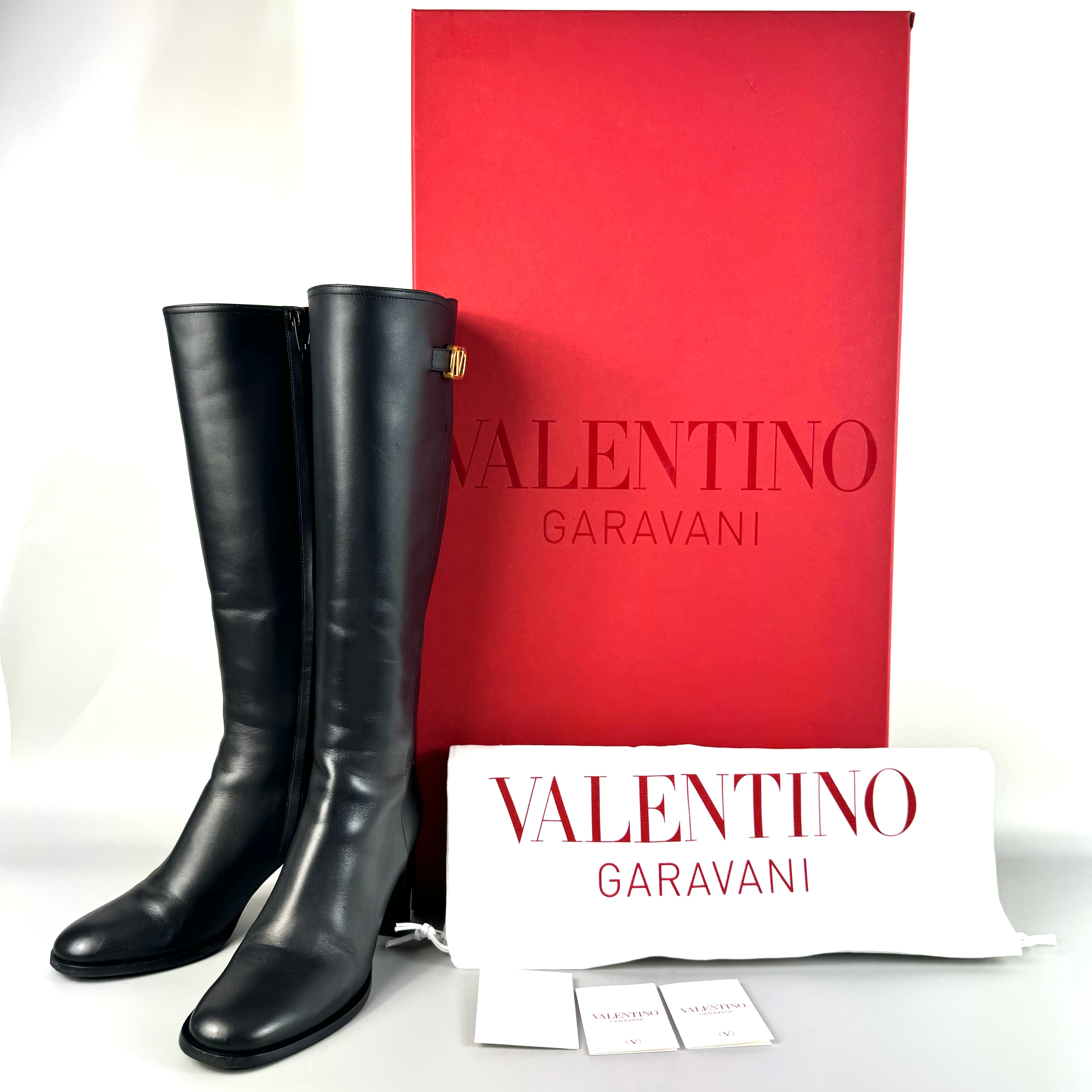 バレンティノガラヴァーニ ブーツ Vロゴ シグネチャー カーフ 黒 23cm