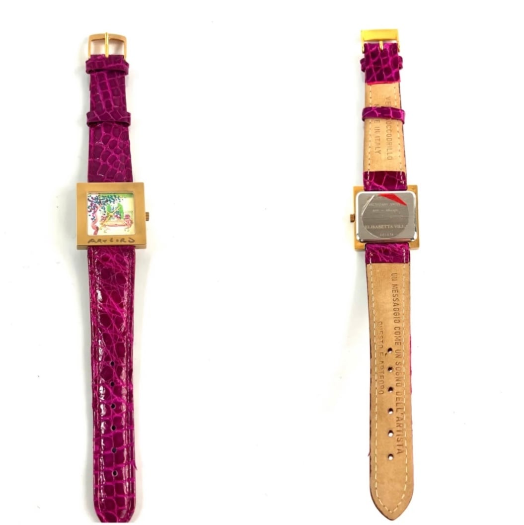 【希少・美品】アルテオロ アート&ウォッチ クォーツ 革ベルト ピンク ボーイズ メンズ レディース