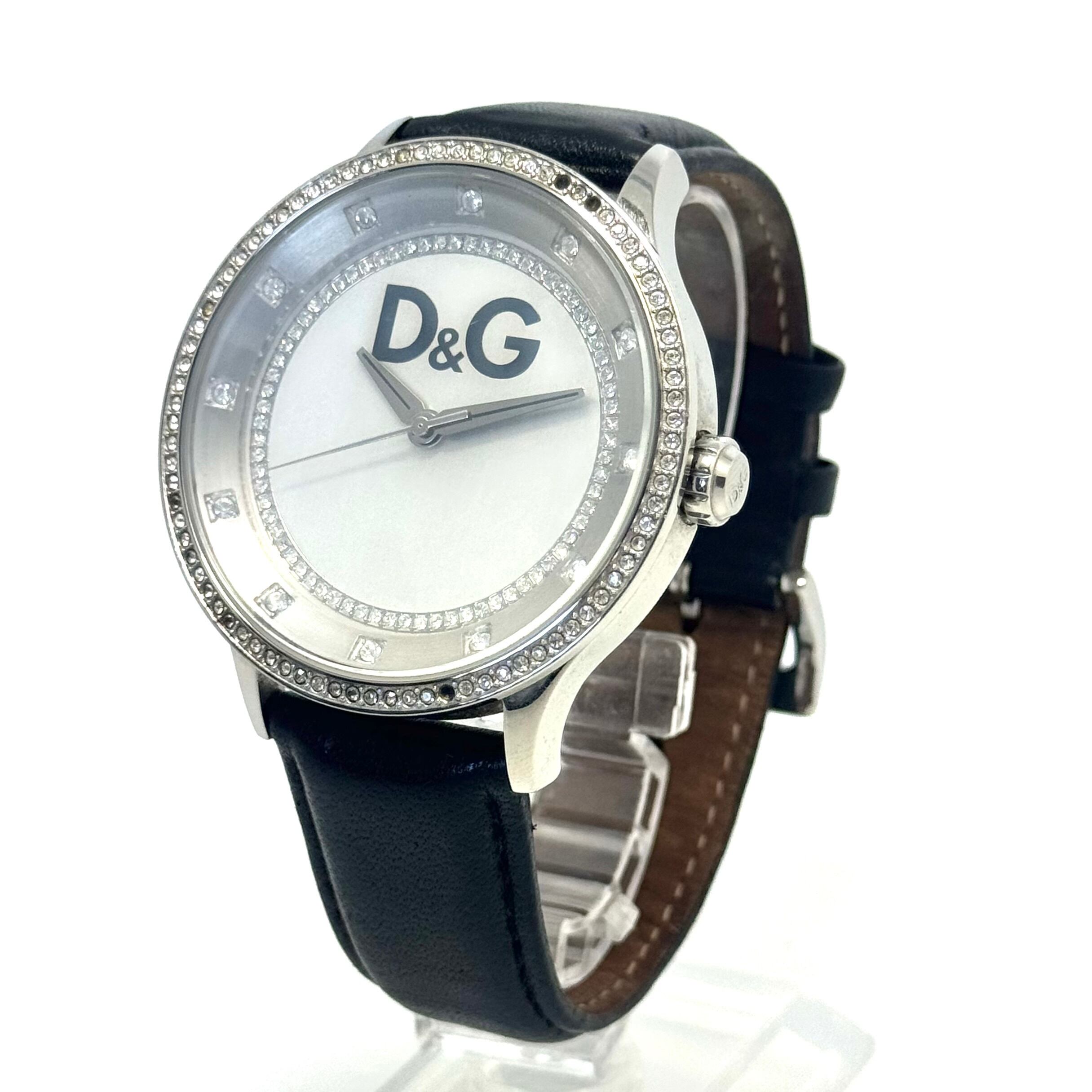 【電池交換済み】D&G ドルガバ ドルチェアンドガッバーナ プライムタイム DW0515BK クォーツ ラインストーン シルバー 革ベルト