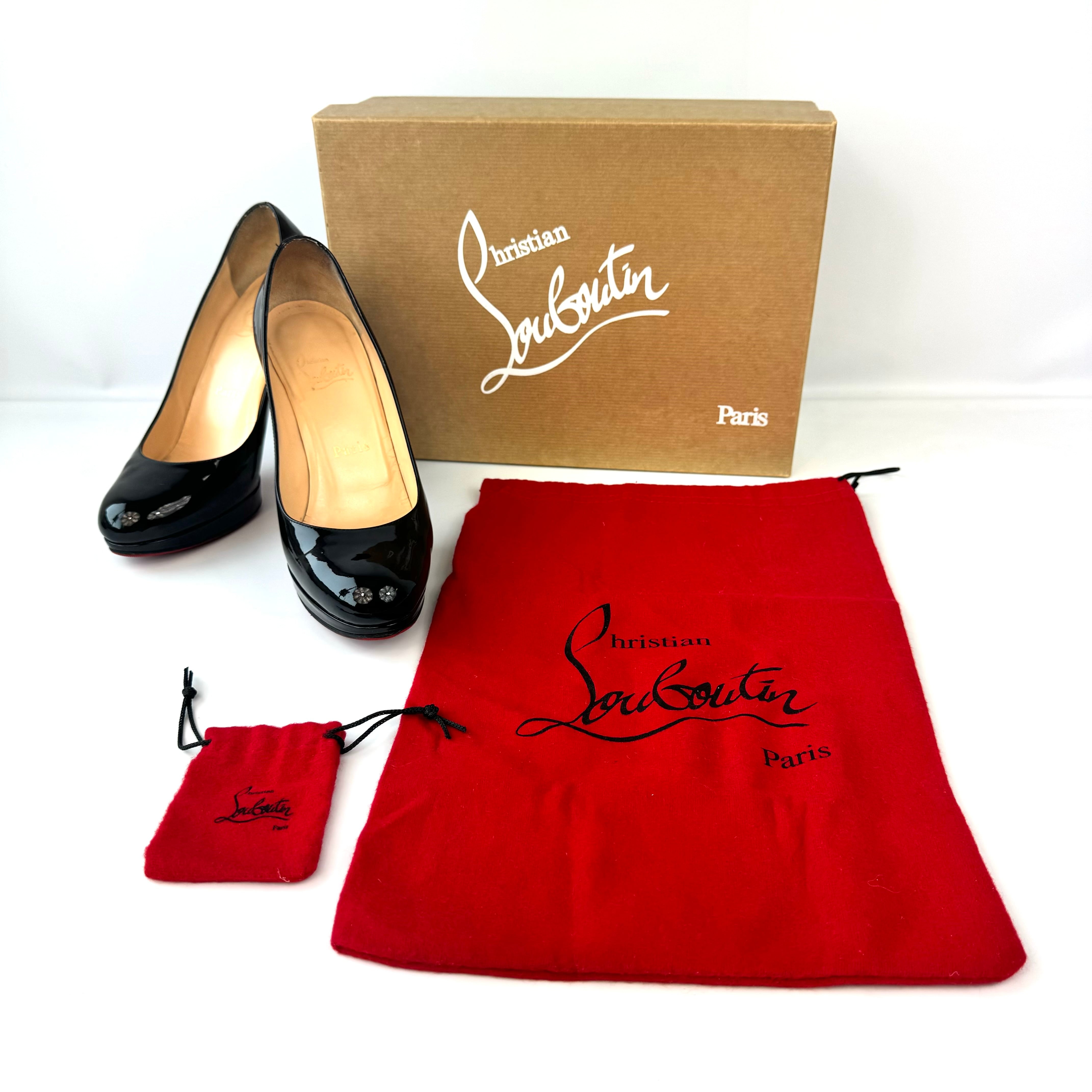 【美品】クリスチャンルブタン ニューシンプルパンプス ハイヒール パテントレザー 23.5cm 黒