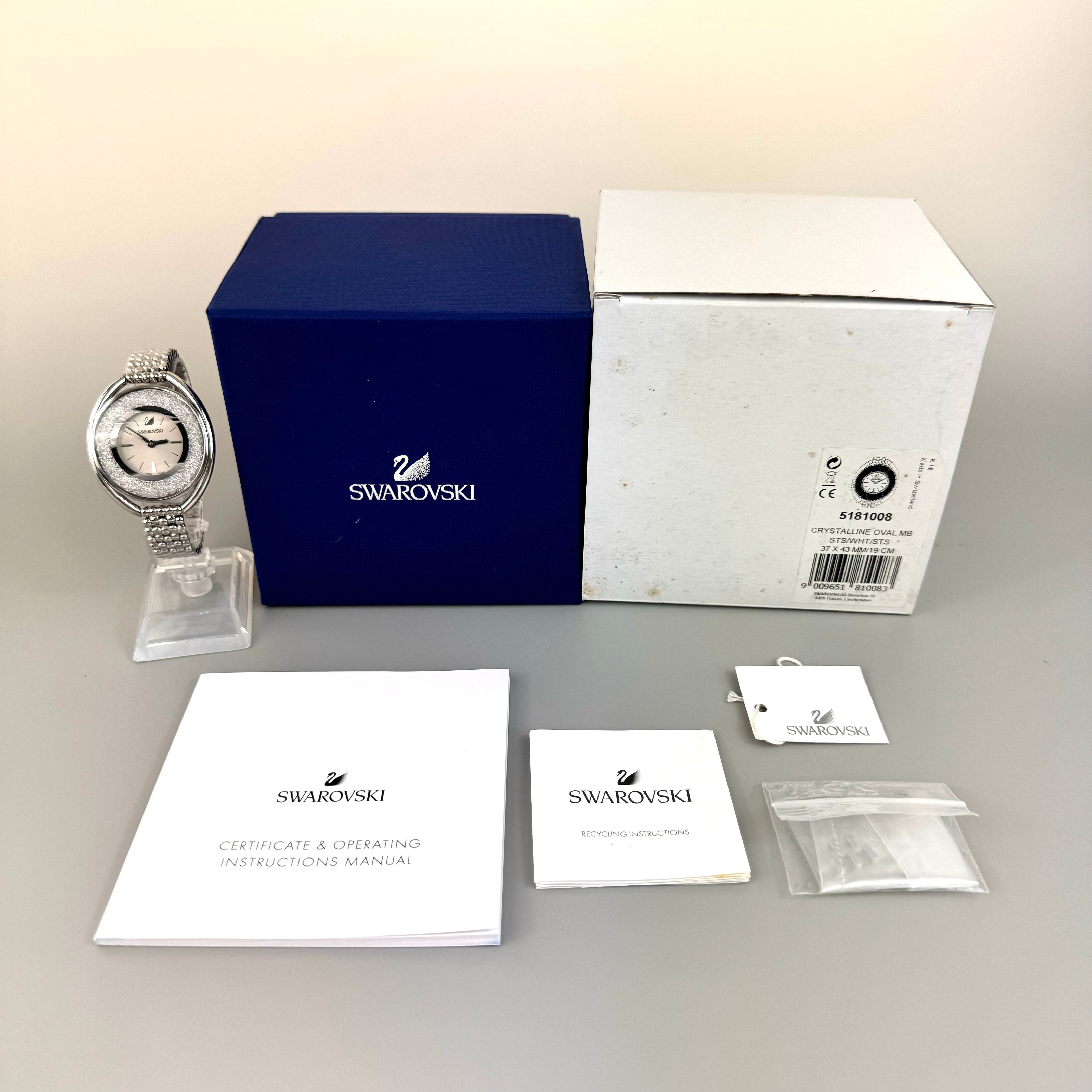 【未使用・電池交換済み】スワロフスキー SWAROVSKI Crystalline クリスタルライン Oval オーバル 5181008 クォーツ 2針 シルバー レディース