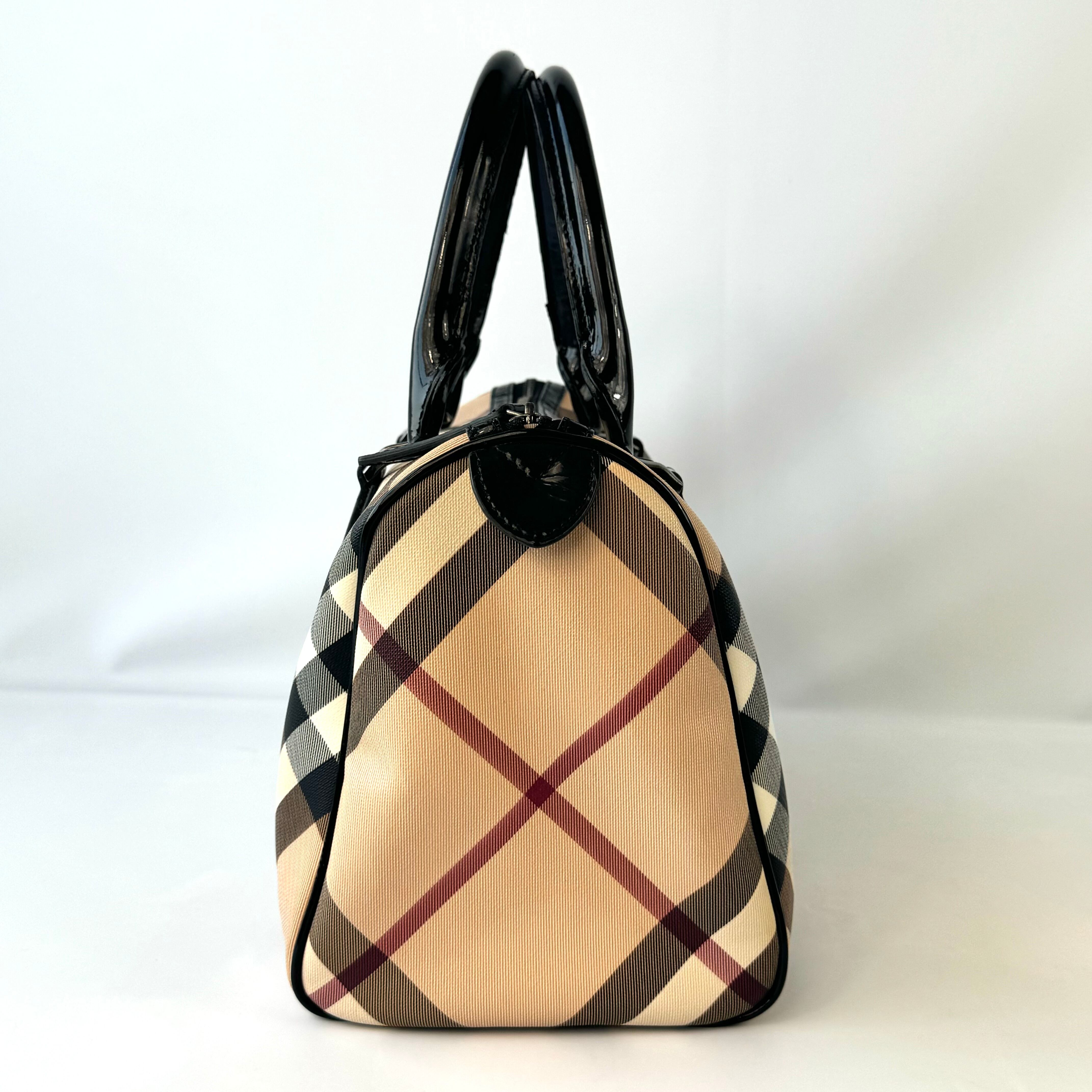 バーバリー ミニボストンバッグ ノバチェック メガチェック PVC×レザー ベージュ系