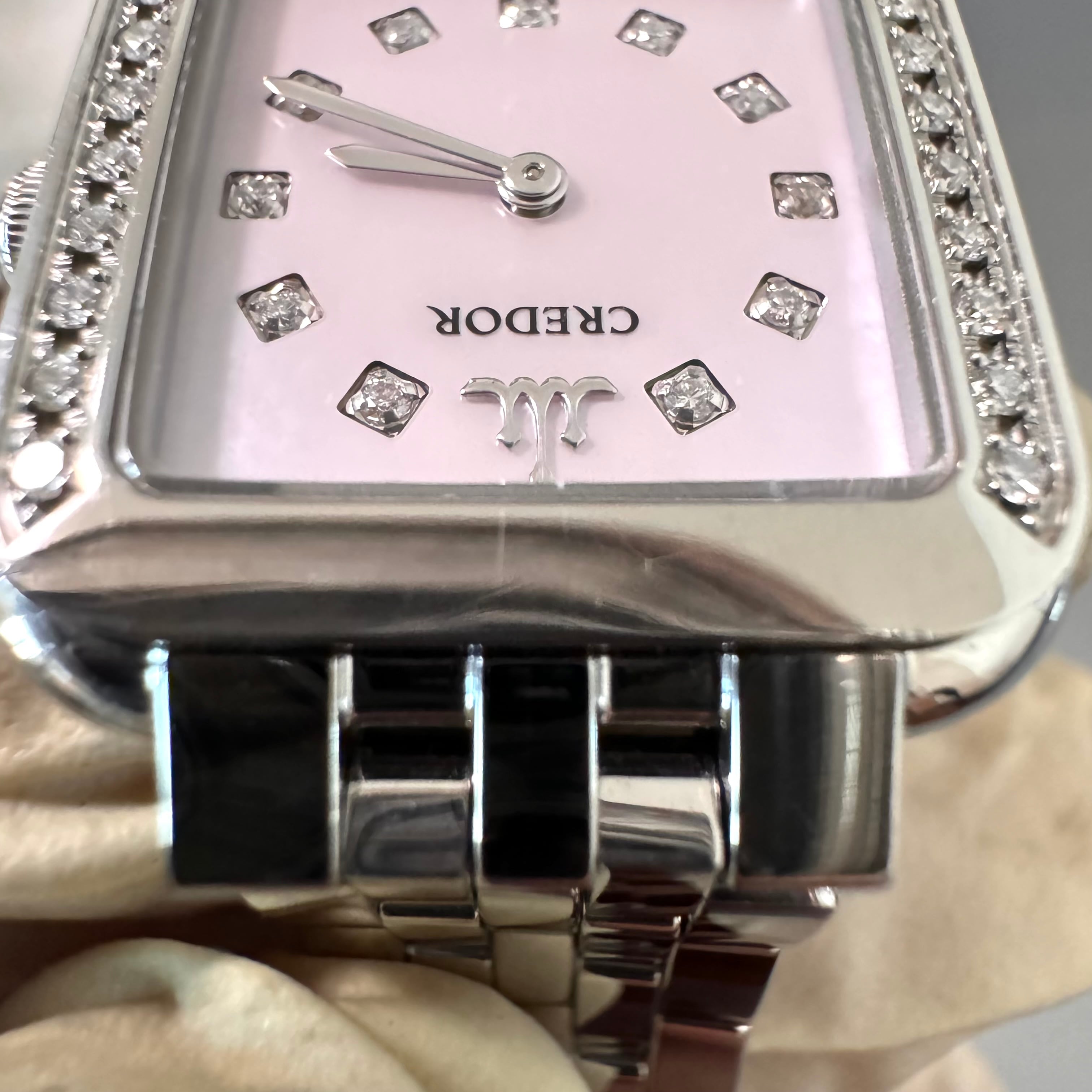 【美品】セイコー クレドール シグノ GSTE875 1E70-0CR0 クォーツ 2針 ピンク シェル ダイヤモンド