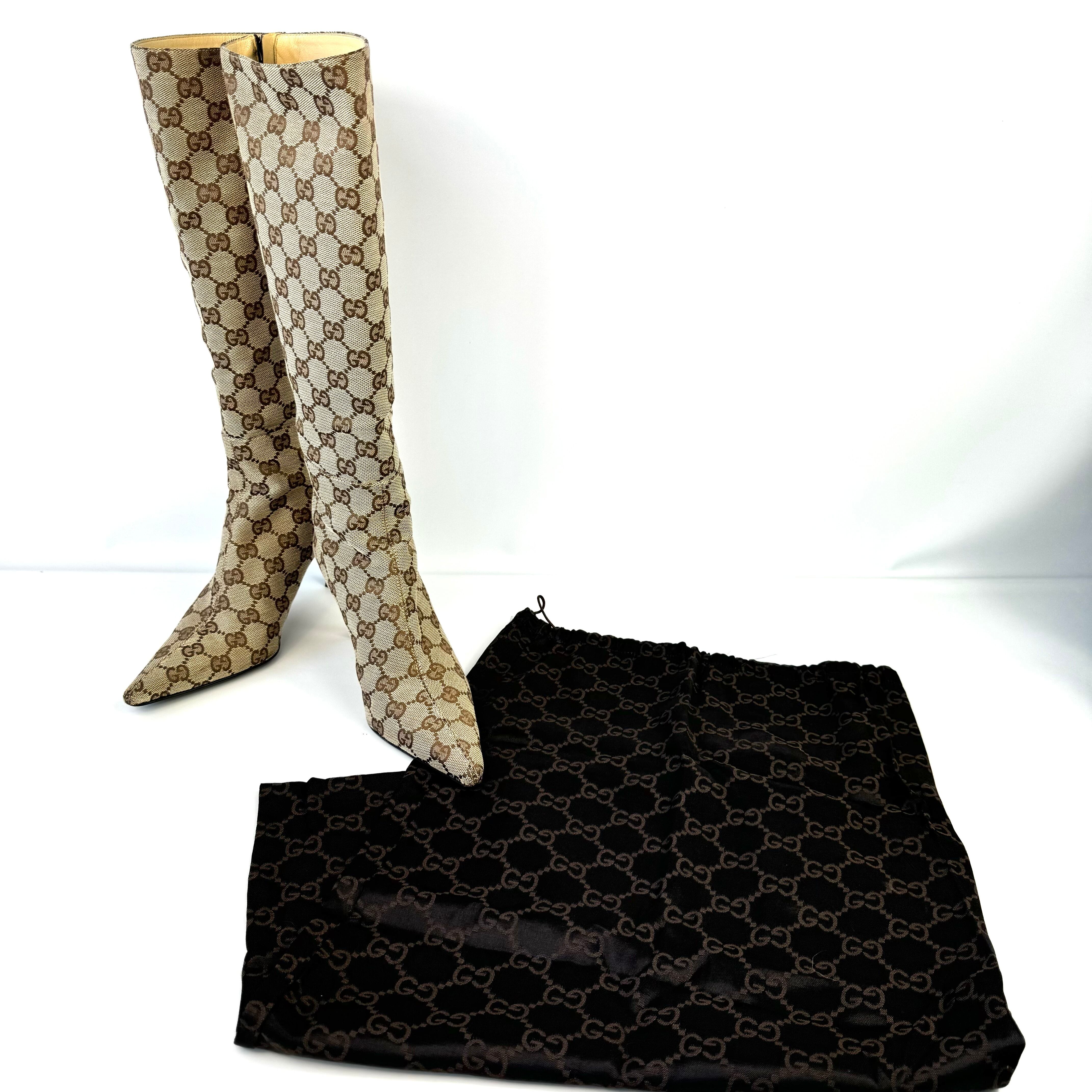 【希少】グッチ ロングブーツ GGキャンバス ブラウン22cm